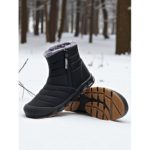 Burgunderrote, knöchelhohe Stiefeletten mit Fellfutter – wasserdichte Winterschuhe mit rutschfester Gummisohle, warmes und bequemes Schuhwerk für Outdoor-Aktivitäten und Freizeit. Image