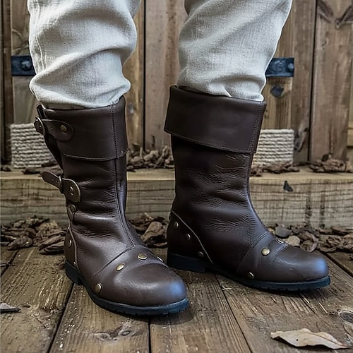 Mittelalterlich Renaissance Schuhe Kniehohe Stiefel Flache Jazzstiefel Kostüm Herren Keltisch Seeräuber Halloween Maskerade Leistung LARP Renaissance-Messe Erwachsene Schuhe Image