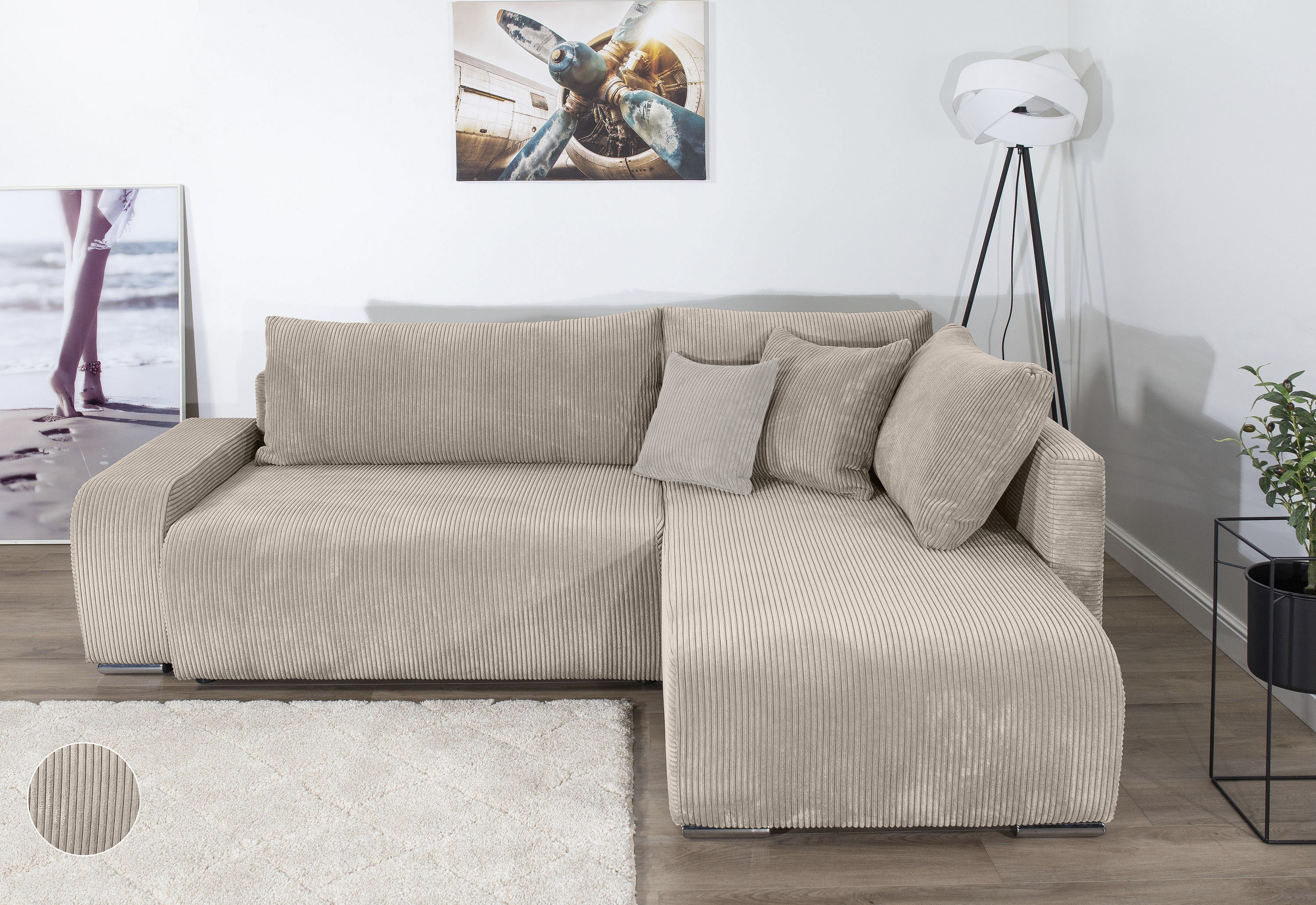 Ecksofa COLLECTION AB "Poppy, L-Form, Breite 227 cm mit Schlaffunktion", taupe, B:227cm H:41cm T:169cm, 100%Polyester, Sofas, Ecksofa, inkl. Schlaffunktion und Bettkasten