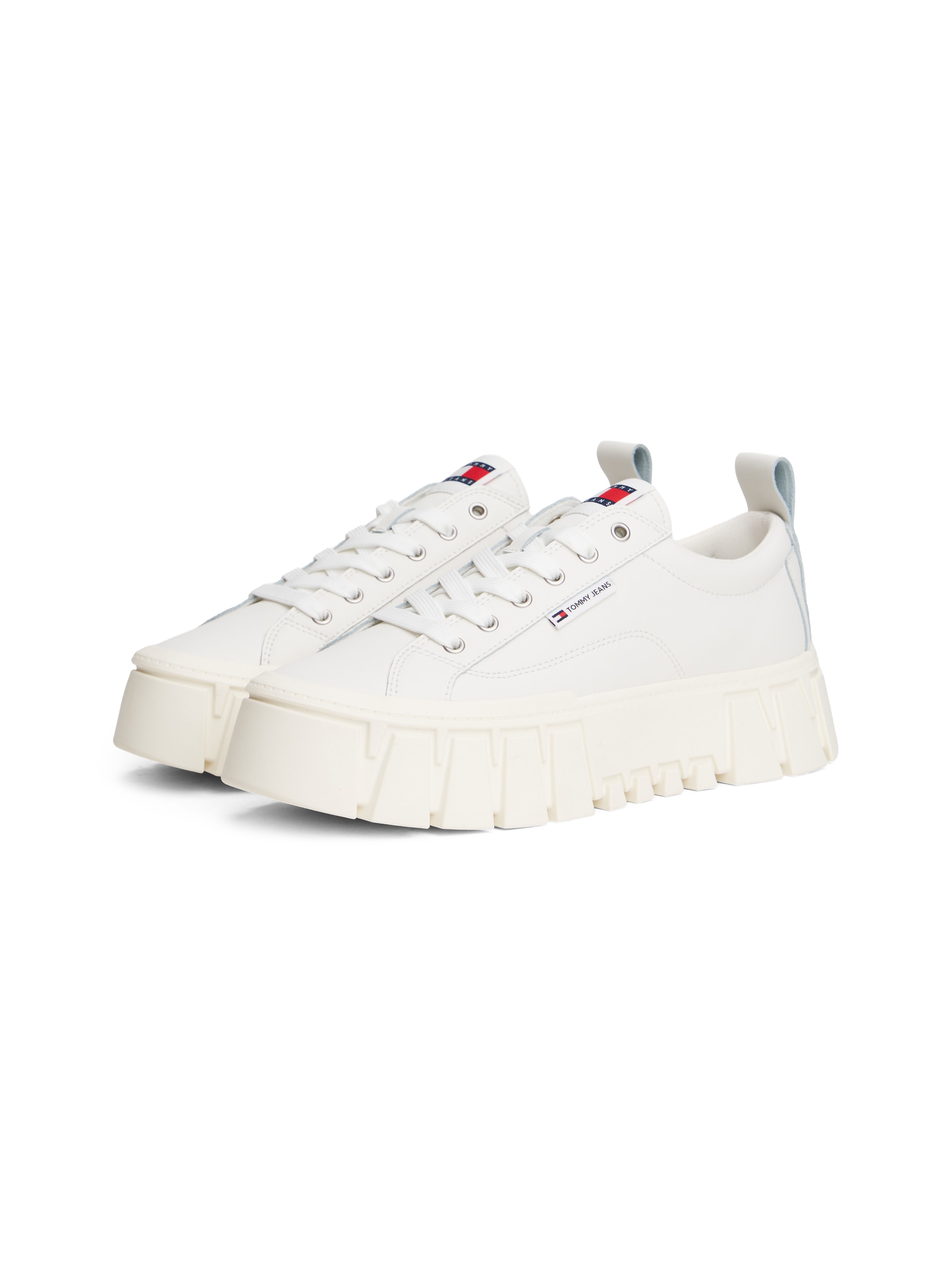 Plateausneaker TOMMY JEANS "TJW VULC FLATFORM LEATHER", Damen, Gr. 38, weiß, Leder, Lederimitat, unifarben, Schuhe Plateausneaker
