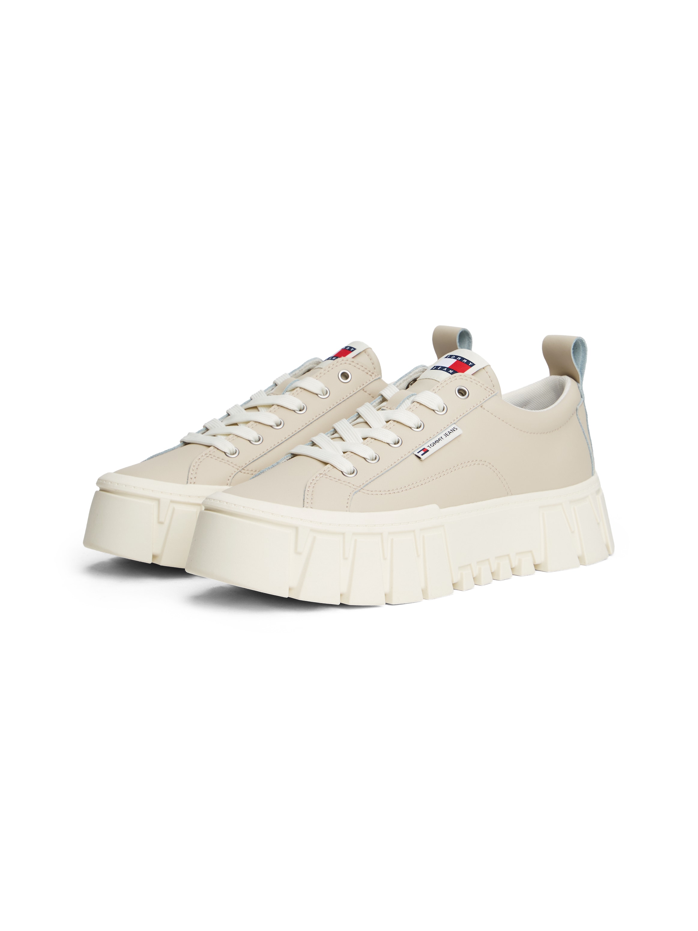 Plateausneaker TOMMY JEANS "TJW VULC FLATFORM LEATHER", Damen, Gr. 41, beige, Leder, Lederimitat, unifarben, Schuhe Plateausneaker