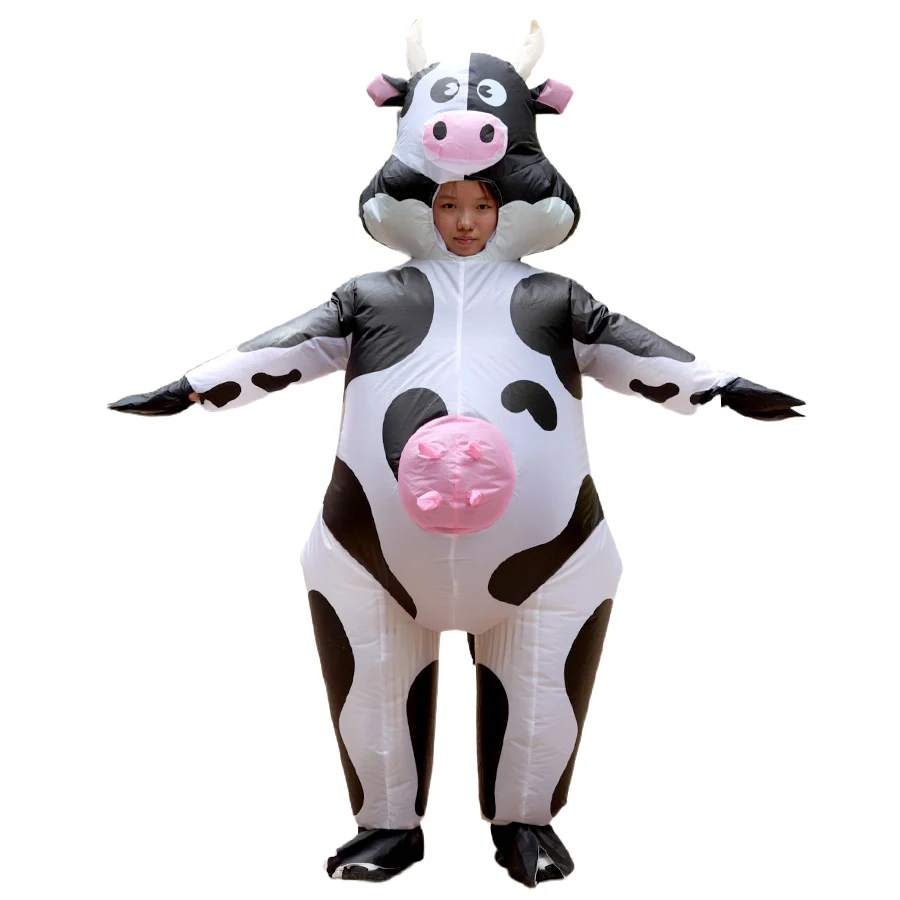 Niedliche Kinder und Erwachsene COS Kuh aufblasbarer Anzug mollig aufblasbarer Puppenanzug Eltern-Kind-Party Performance passende Outfits ﻿ Image
