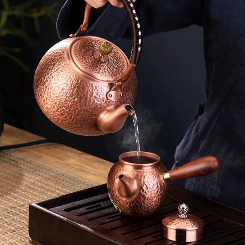 Red Copper Teapot Chinese Tea Ceremony Handmade Teapot Pure Tea Kung Fu Tea Set Retro Keep In Good Health Tea Kettle Teaware