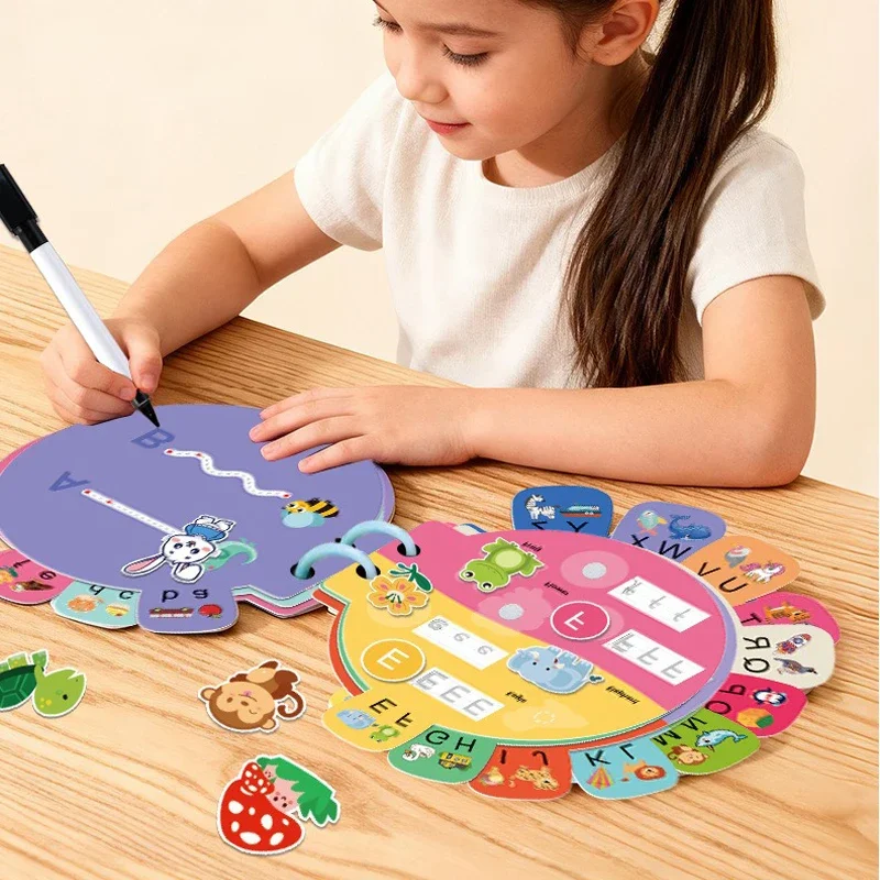 Buch zur Buchstabenklebung, englisches Buch zur Aufklärung, ruhiges Buch, zerrissenes Buch mit Klettverschluss, kann kognitives Aktivitätsbuch wiederholt schreiben Image