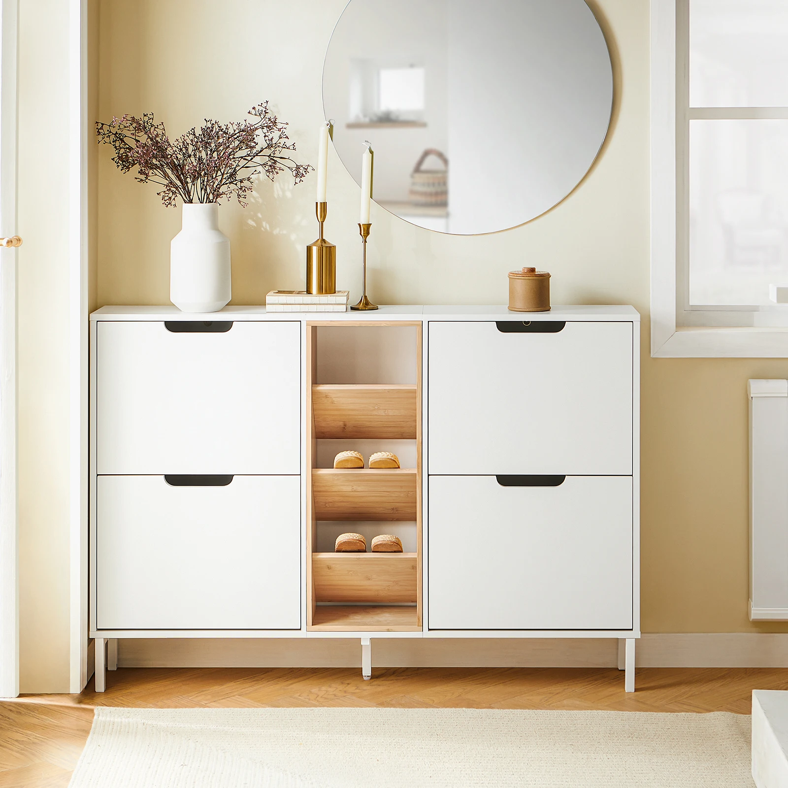 SoBuy FSR183-WN Schuhschrank Schuhkipper mit 4 Klappen Schuhregal schmal Schuhaufbewahrung Schuhkommode Schuhablage Weiß