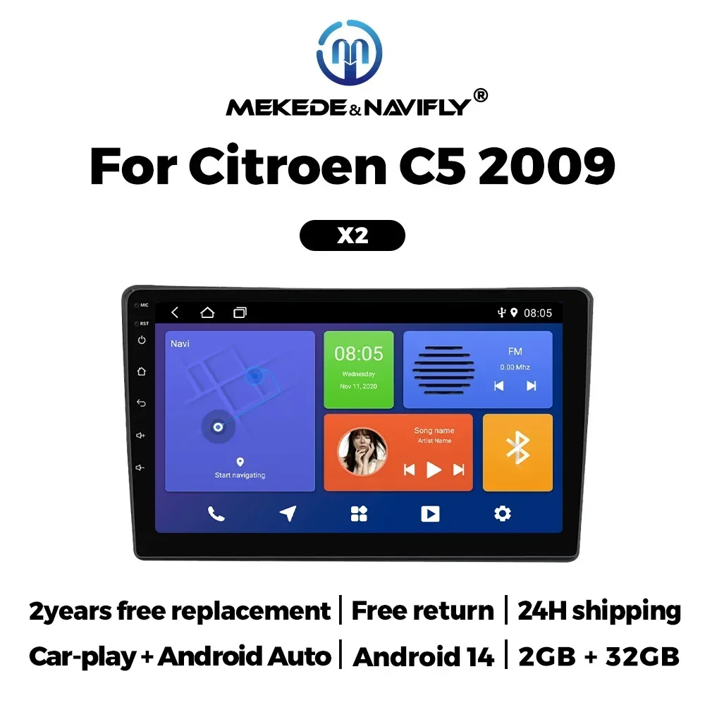 9'' 2DIN Audio Car Radio Multimedia Video Player for Citroen C5 2008 2009 2010 -2017 Wireless Carplay Android Auto GPS Autoradio Image