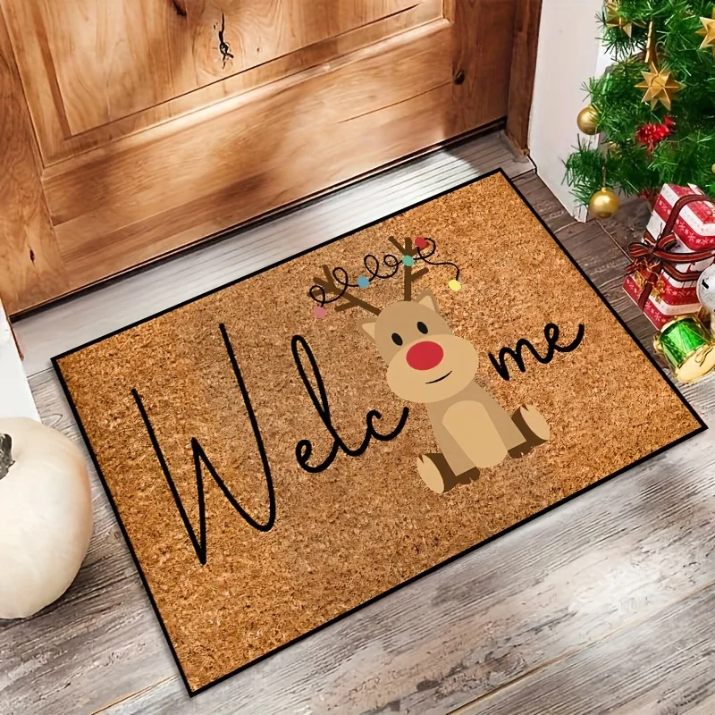 VIKAMA Cute Cartoon Deer Carpet Orange-Yellow Floor Mat Kitchen Rug Doormat Welcome Mat Rug For Bedroom Carpet For Live Room Hom