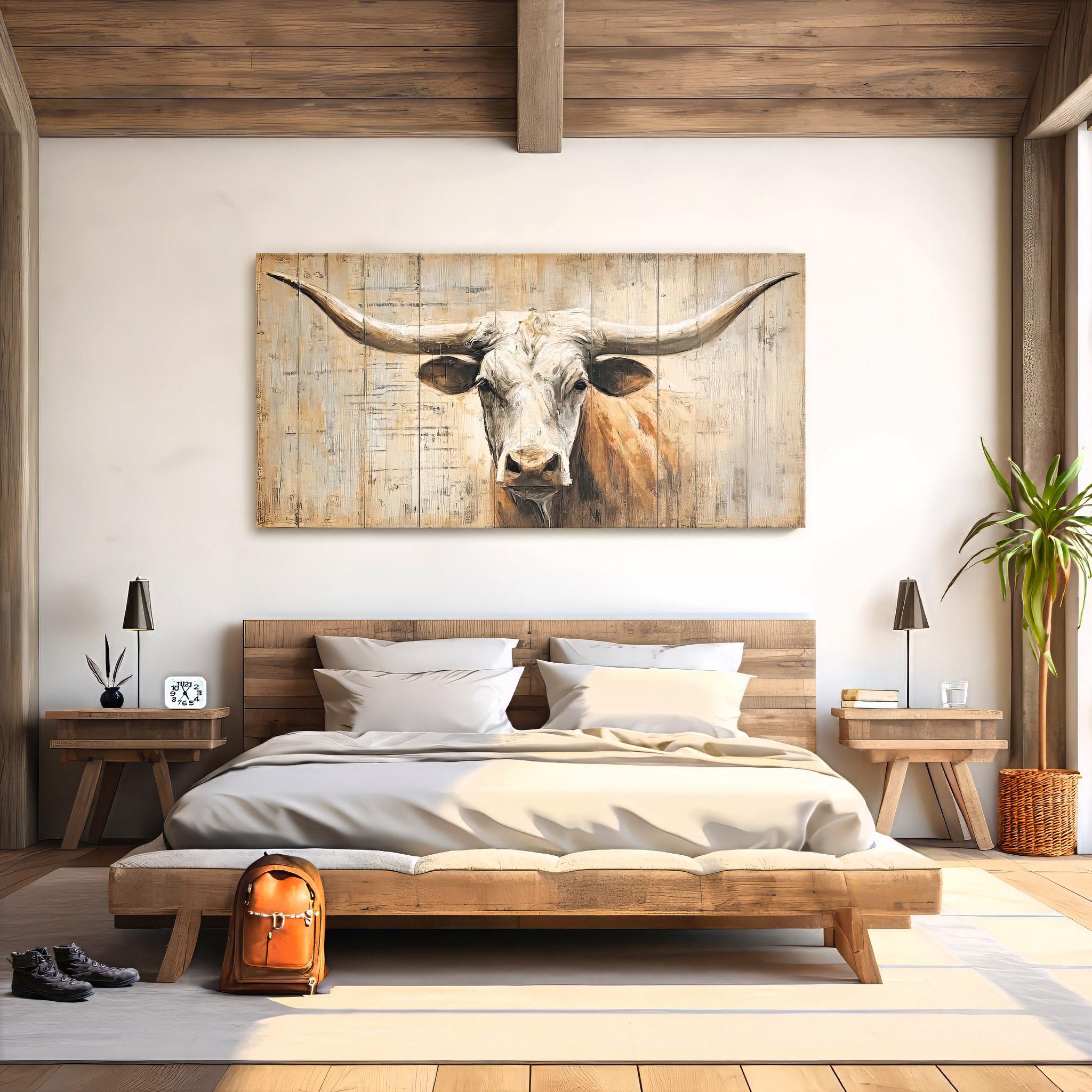Stampa su tela Texas Longhorn - Stampa su tela Western Bull, stampa su tela rustica da parete, stampa su tela con mucca per decorazioni rustiche e rus