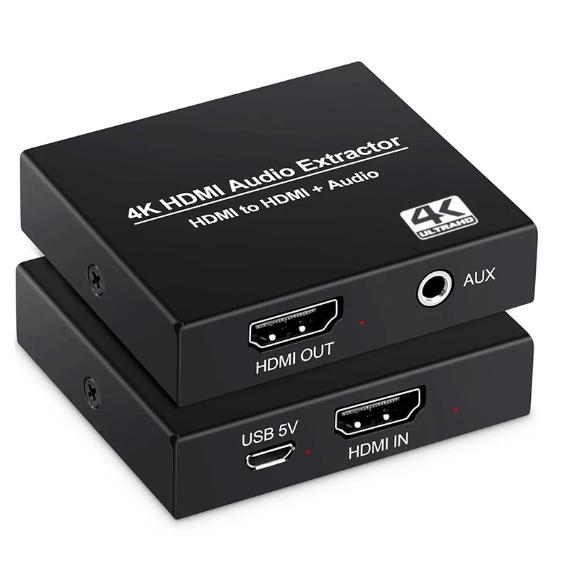 4K@30Hz HDMI Audio Extractor Splitter HDMI to HDMI with 3.5mm AUX Stereo Audio out Adapter for TV-Box PS4 Switch Blu-Ray Player