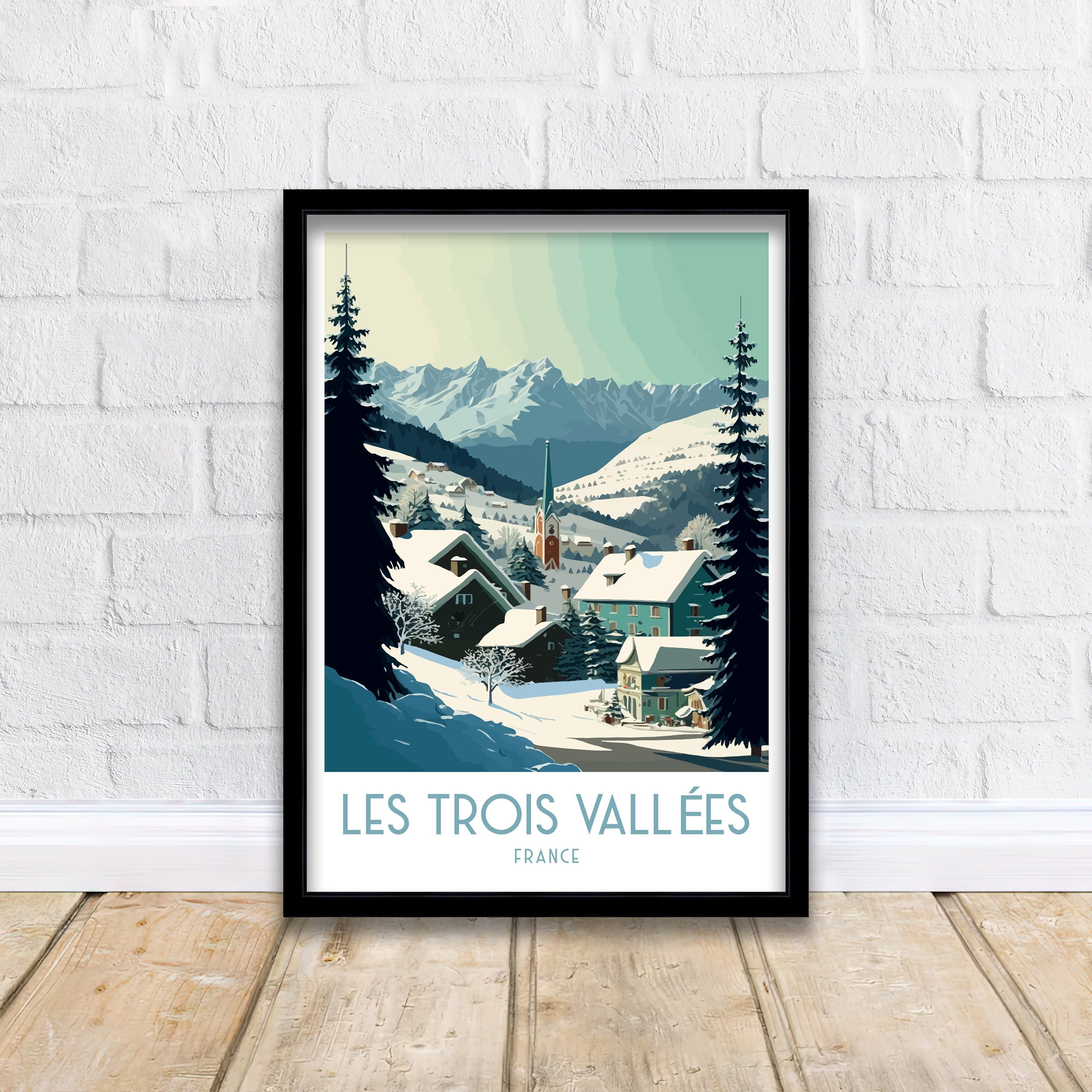 Les Trois Vallées Ski Druck | Wintersportort| Les Trois Vallées| Courchevel| Französische Alpen| Reise-Poster | Drei Täler | Reisen| Les 3 Vallées|