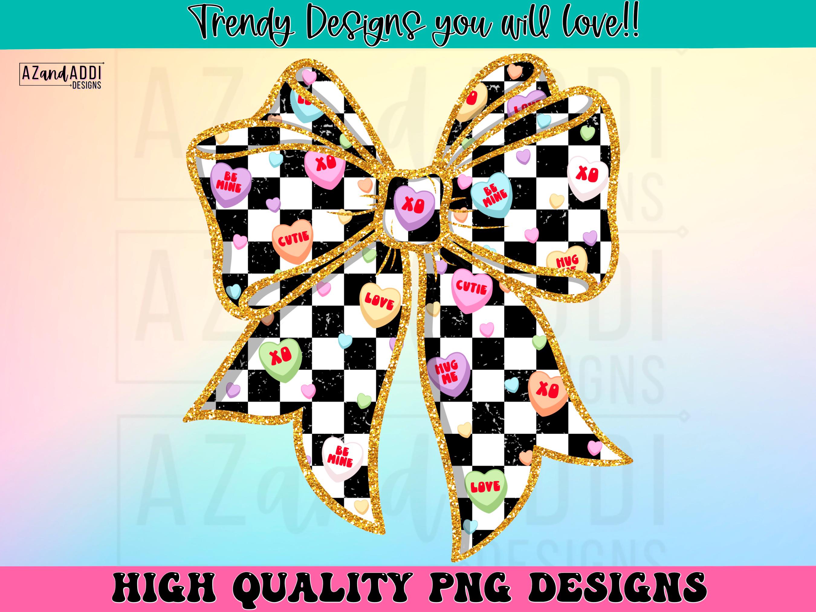 Noeud coquette png pour la Saint-Valentin, noeud pastel en damier png, motif sublimation noeud coeur bonbon, jolie chemise de Saint-Valentin pailletée