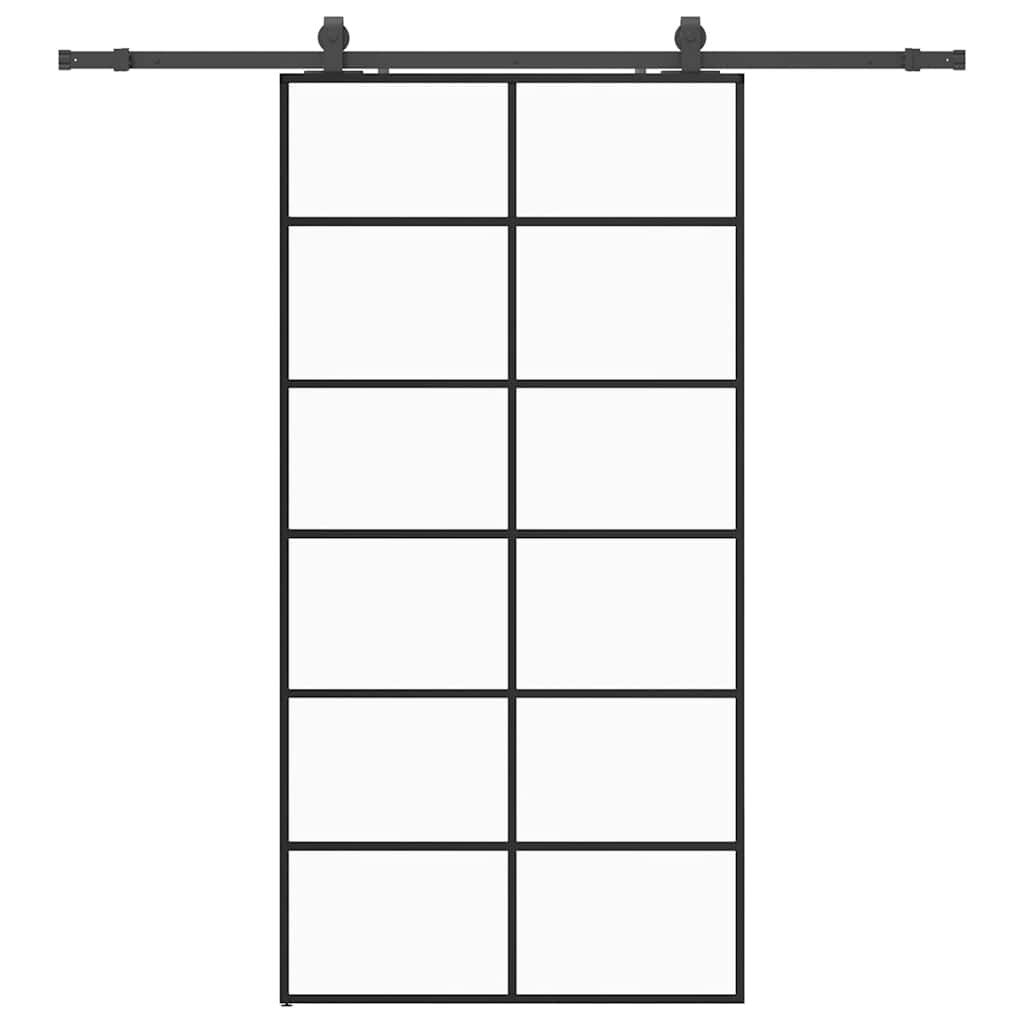 vidaXL Schiebetür mit Beschlag Schwarz 102x205 cm ESG-Glas Image