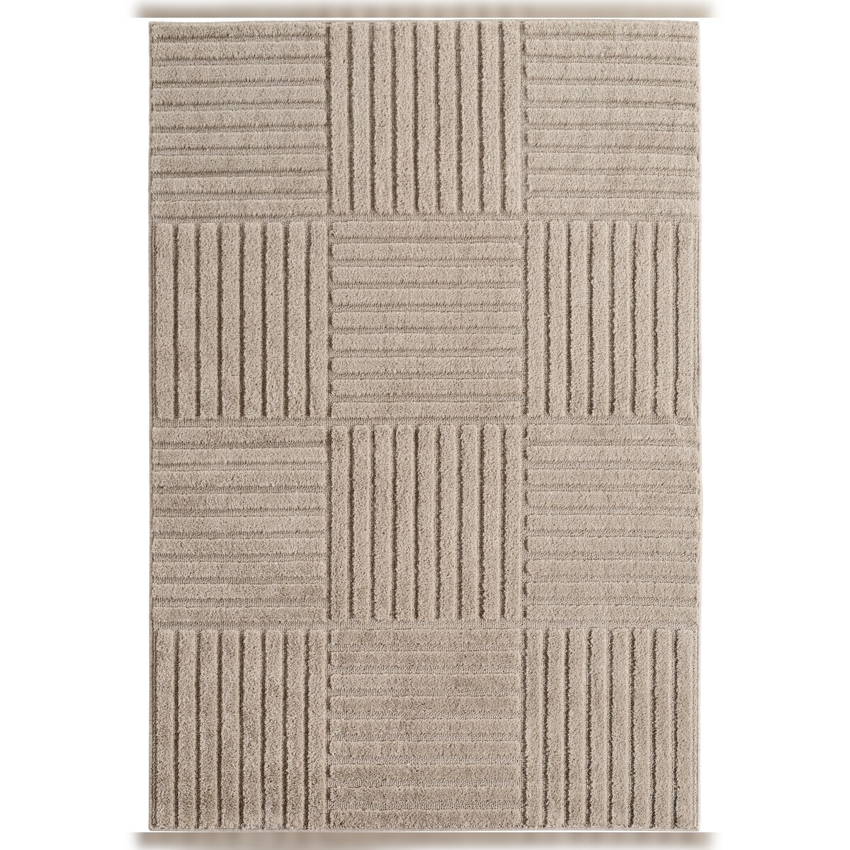 Carpetsale24 Wohnzimmer Teppich 120x170 cm Beige Hochflor Skandi Boho Karo Design Hoch-Tief Effekt Weicher Flauschig Pflegeleicht für Schlafzimmer Image