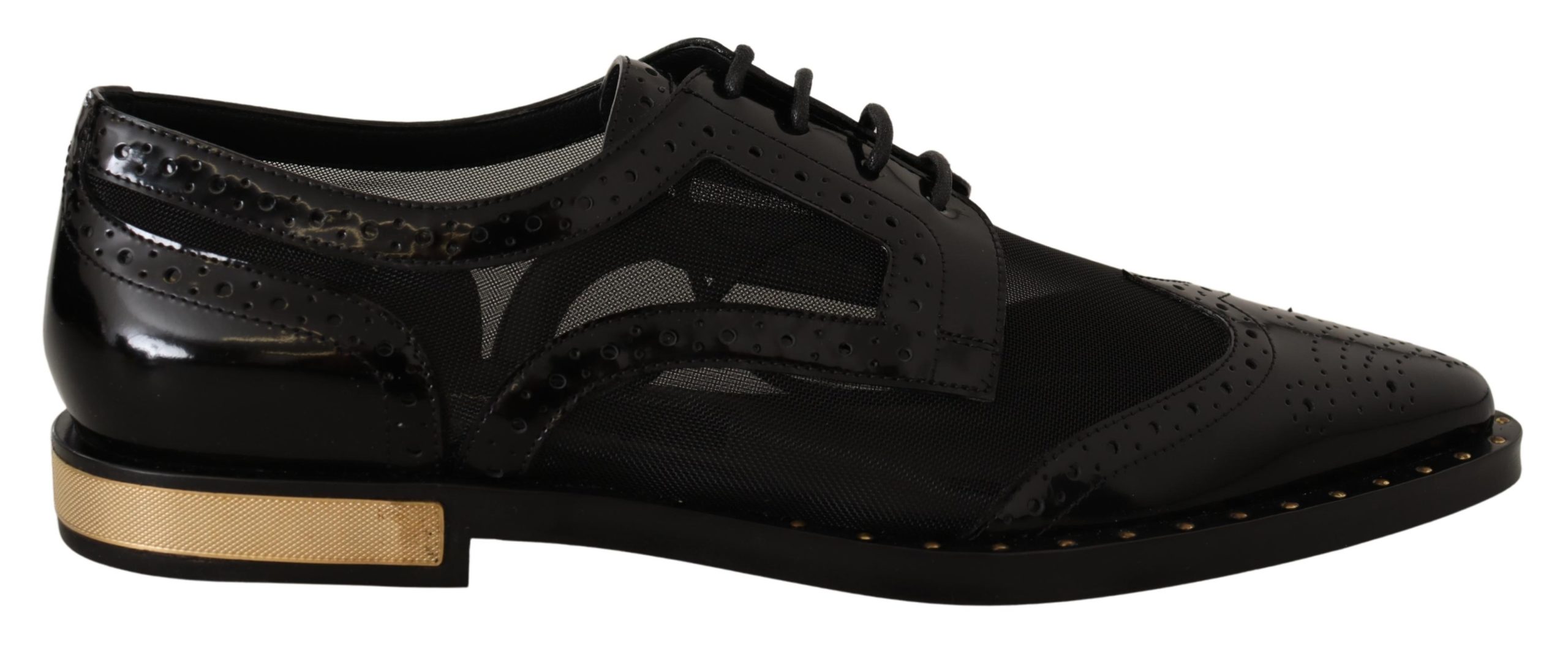 Dolce & Gabbana Damen Schwarze Leder Brogues Transparente Schnürschuhe