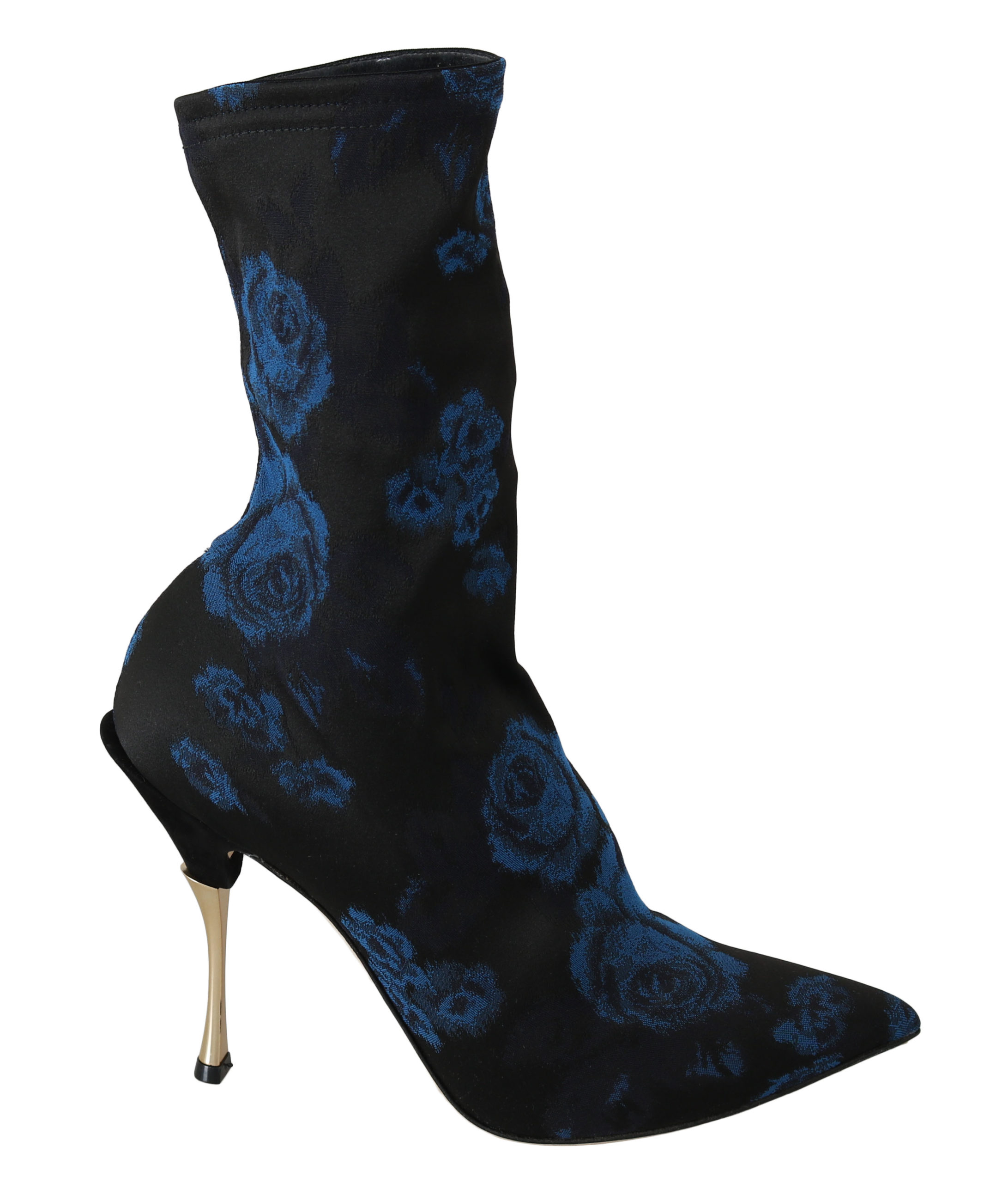 Dolce & Gabbana Schwarz Stretch Blau Rosen Stiefelette Schuhe