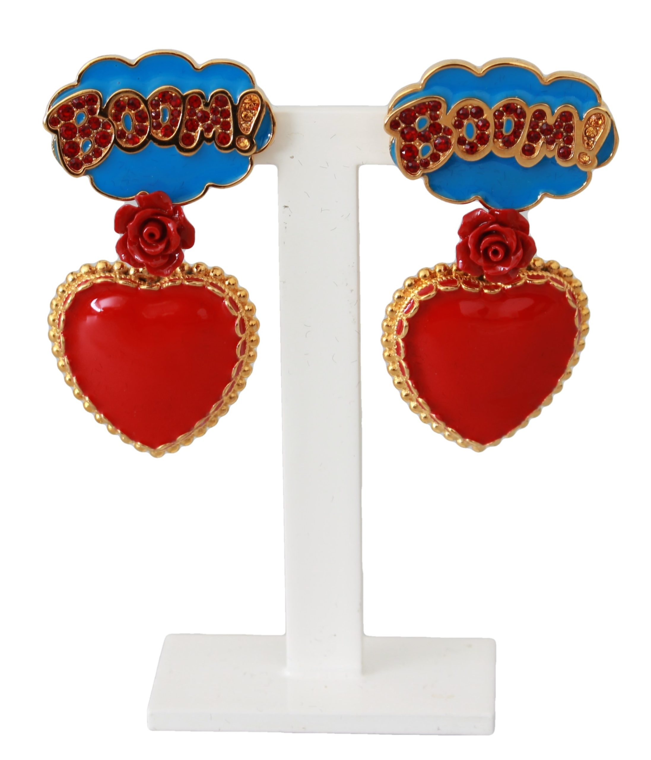 Dolce & Gabbana Boucles d'oreilles à clip en laiton doré BOOM Red Rose Crystal pour femme