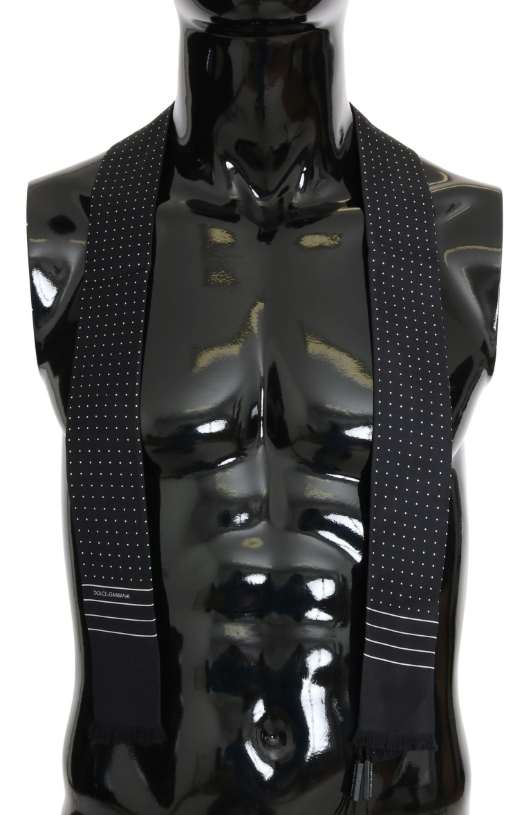 Dolce & Gabbana Dunkelblauer gepunkteter Seidenschal