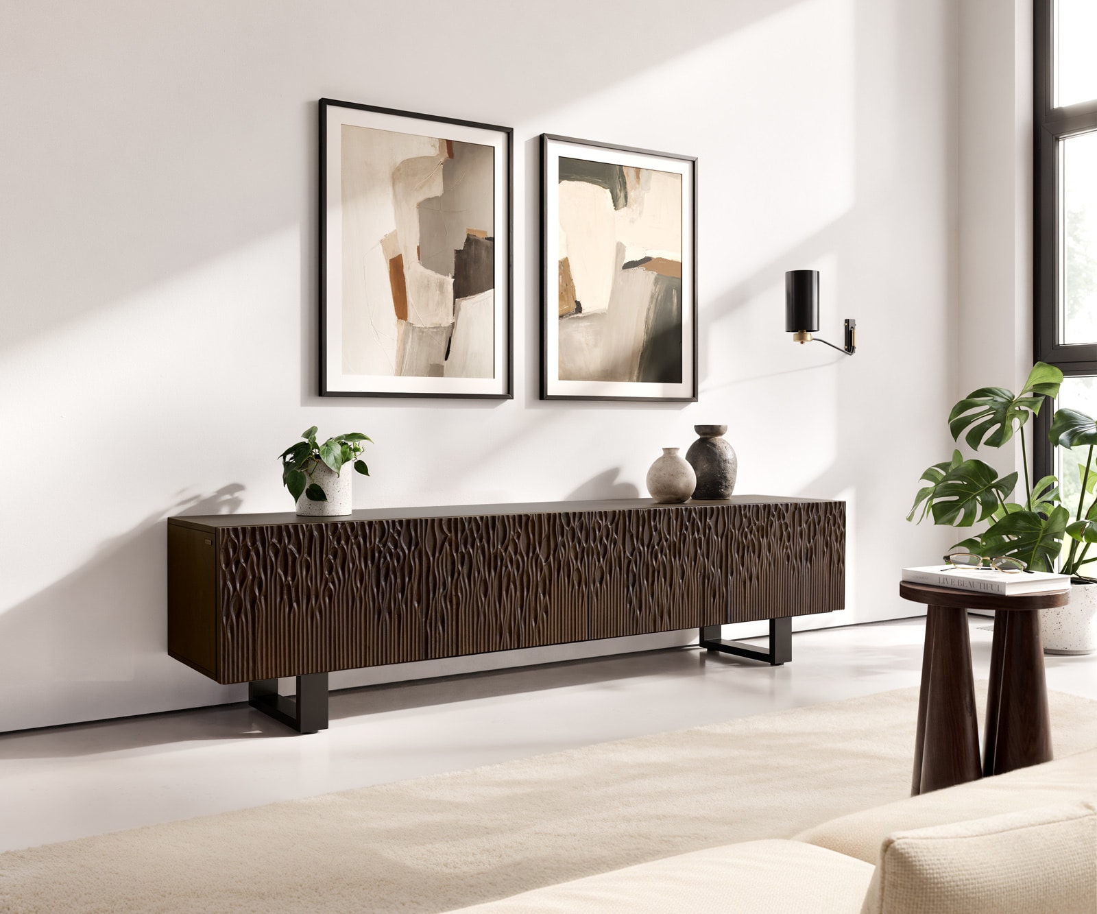 DELIFE Lowboard Follia 200 cm Mango Braun 4 Türen Kufe Metall Schwarz, Lowboards Image