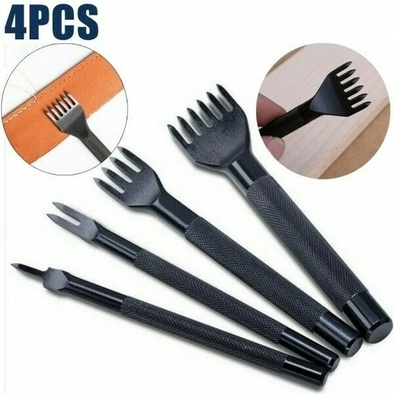 4 pièces bricolage outils en cuir outils d'artisanat du cuir de haute qualité perforateur couture et poinçonnage ensemble d'outils 1 + 2 + 4 + 6 griffes ensemble d'outils en cuir