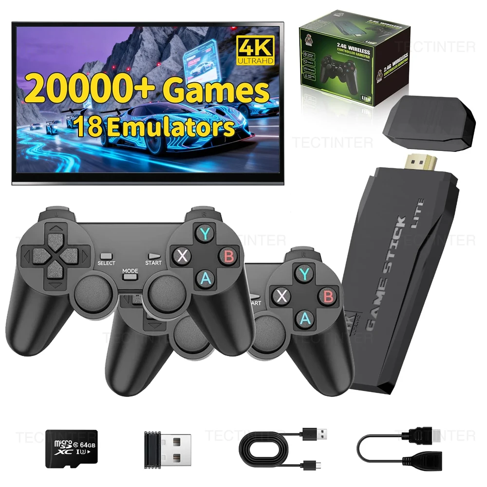 4K TV Game Stick M8 Video Game Console 64G Built-in 20000+ Games Wireless Controller Gamepad Retro Handheld Game Player For PS1