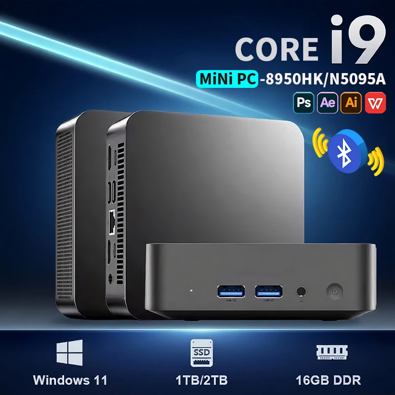 Mini PC Windows 11 Pro Core i9-8950HK/N5095A 16GB DDR4 1/2TB SSD PC Gamer Computer Dual WIFI6 BT5.2 4K HD Gaming Pc Desktop