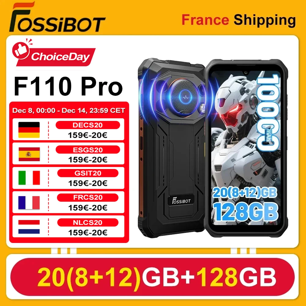 [Première mondiale] Smartphone robuste Fossibot F110 Pro Android 15 5G 10000mAh 20GB(8+12) 128GB 20W téléphone 6.745 