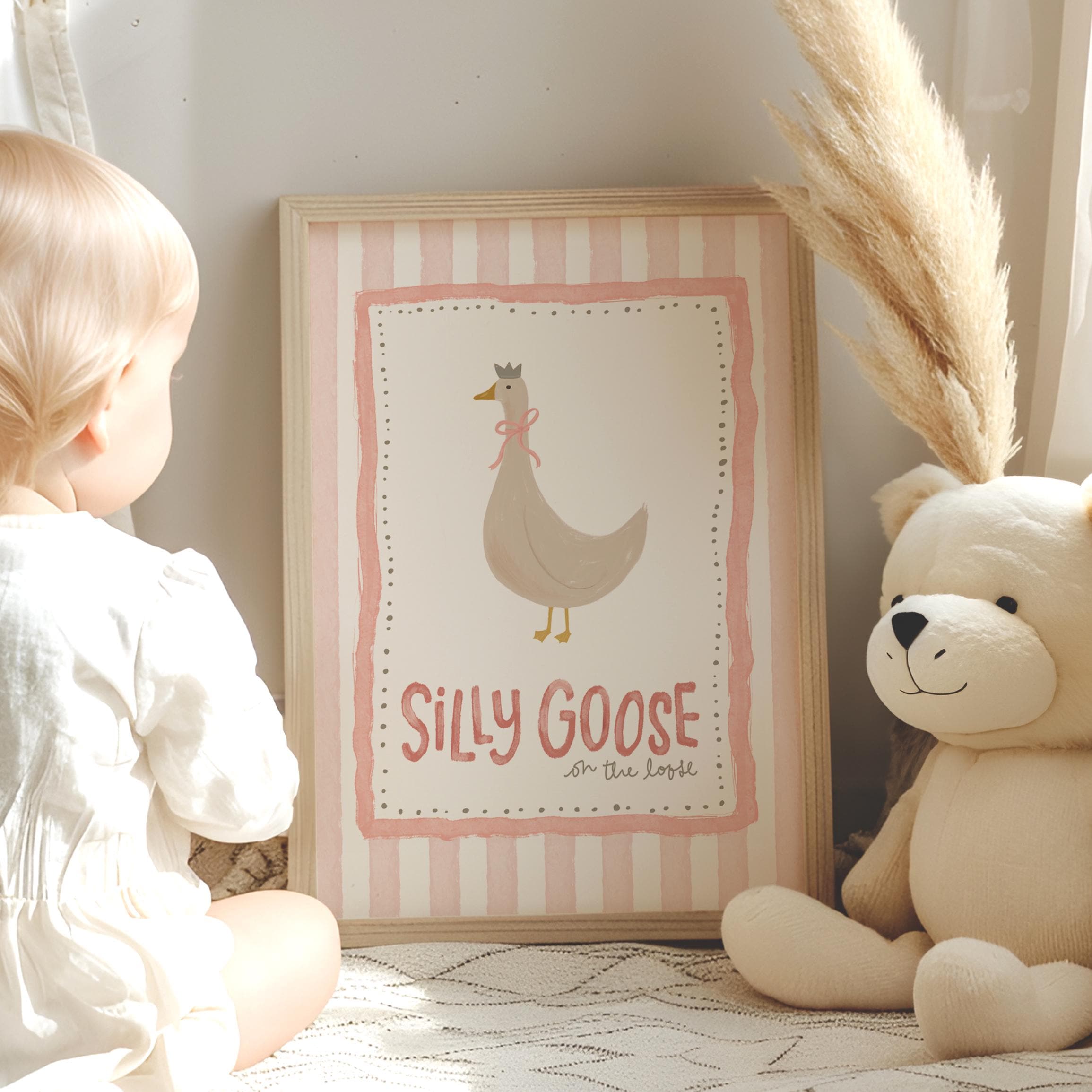 Silly Goose Wall Art, decorazione per cameretta dei bambini, poster carino con oca per cameretta delle bambine, illustrazione stampabile con animali d
