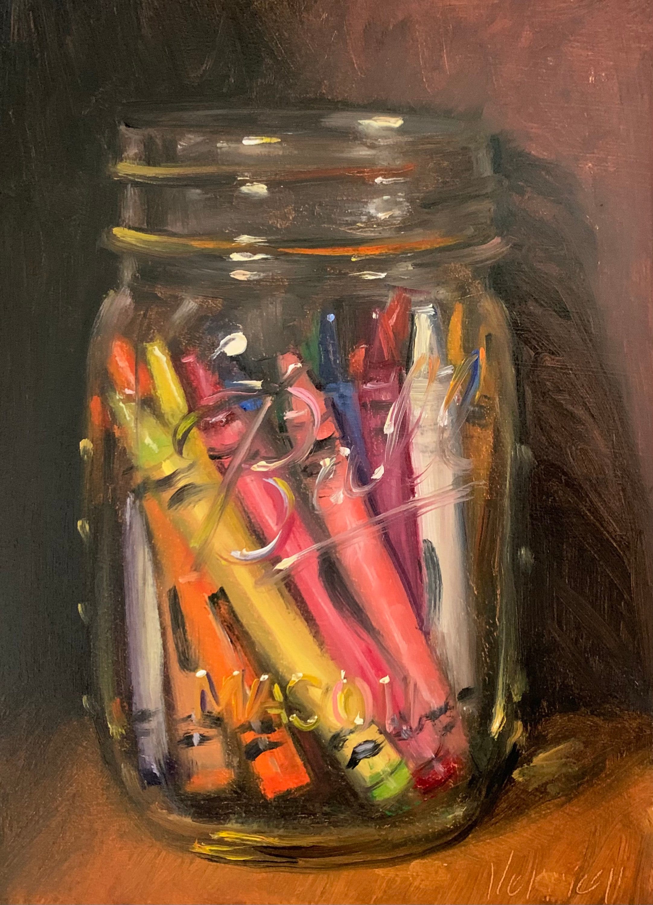 Pastelli in un barattolo n. 2 - NOAH VERRIER Dipinto originale a olio di natura morta, stampa artistica firmata