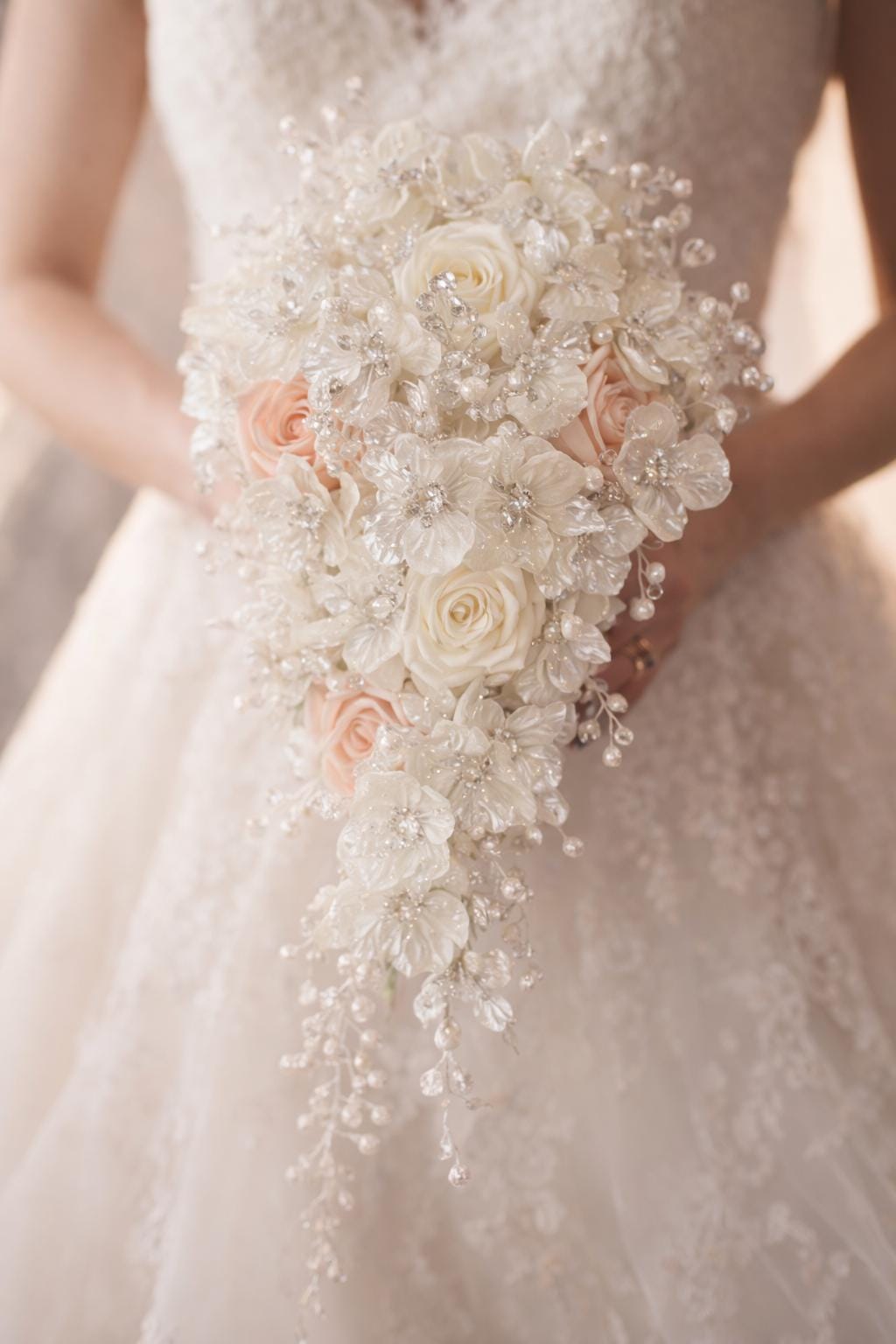 Bouquet da sposa di lusso con rose color avorio - Bouquet da sposa di famiglia fatto a mano: