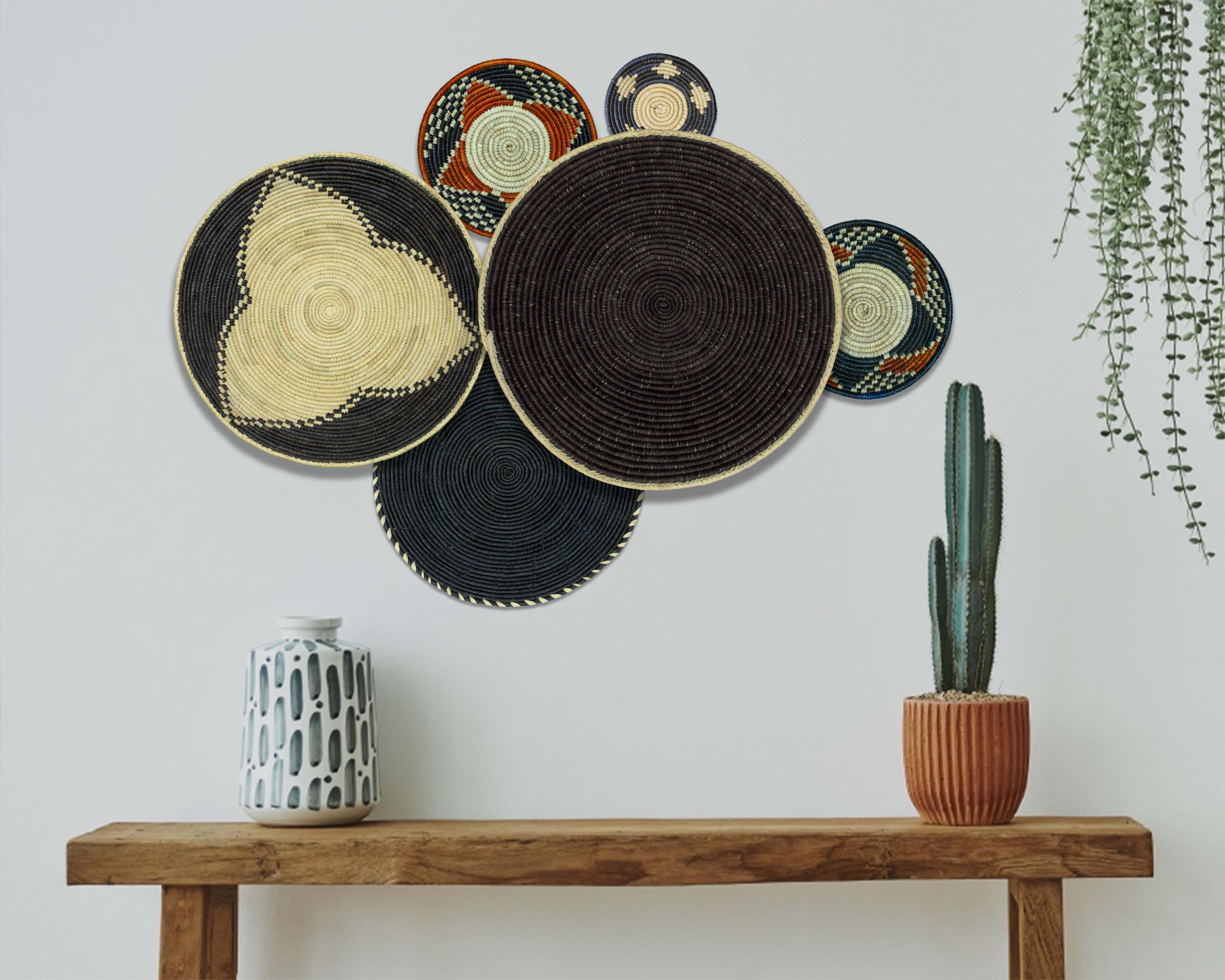 Set di 6 cestini da parete intrecciati a mano, cestini da parete in stile sud-occidentale, decorazioni uniche per cestini da parete, cestini da parete