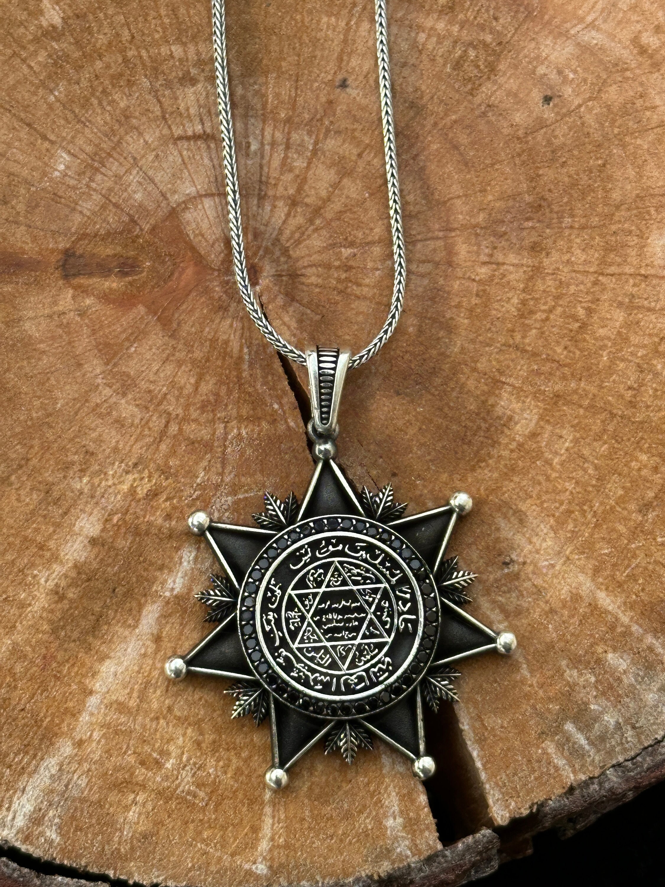 Collana con sigillo d'argento di Salomone, ciondolo Salomone, collana con sigillo grande, collana stella David, collana in argento sterling 925k
