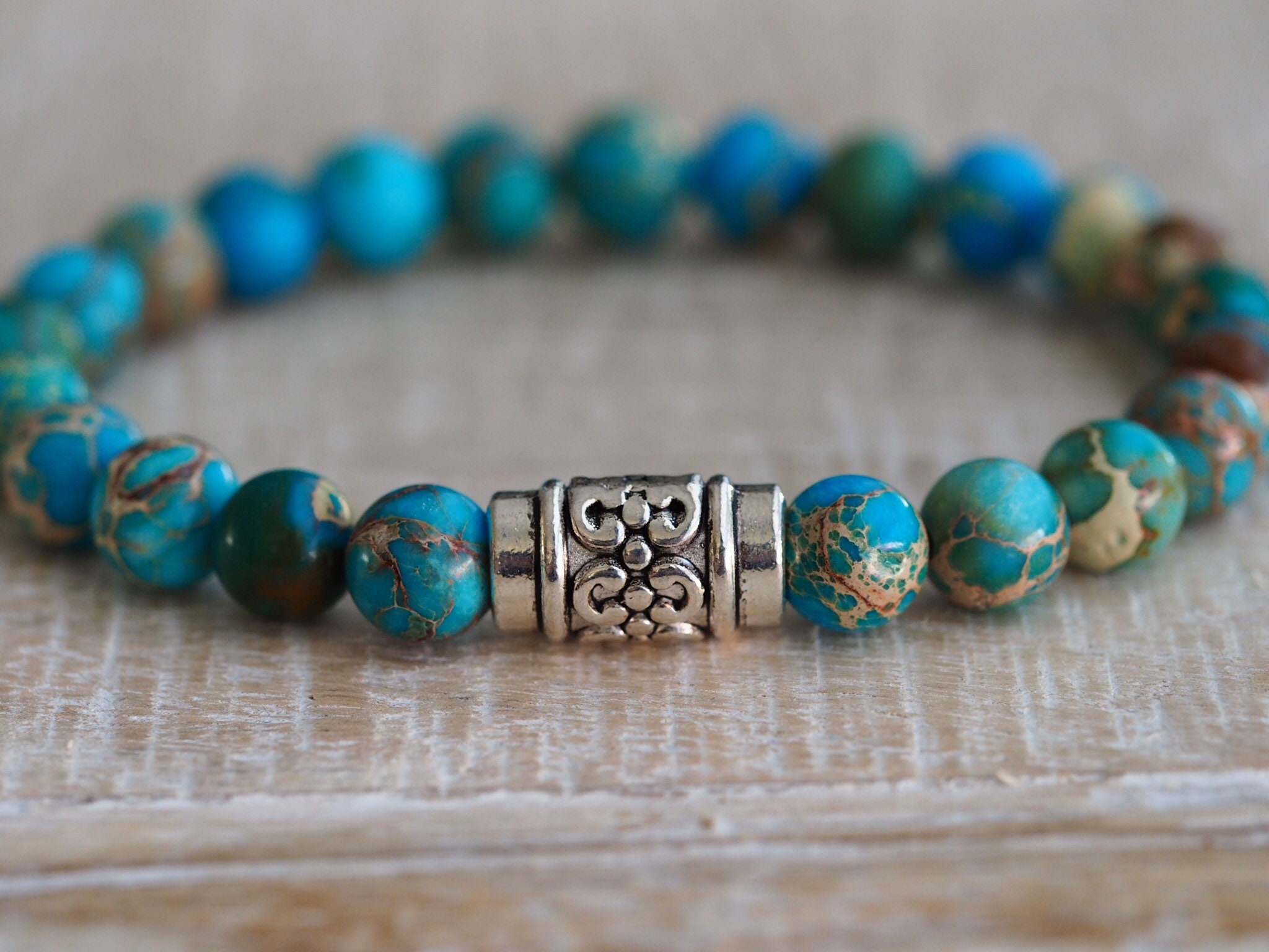 Bracciale da uomo in diaspro sedimentario - braccialetto blu - braccialetto da uomo in diaspro turchese - braccialetto da uomo blu brillante - braccia
