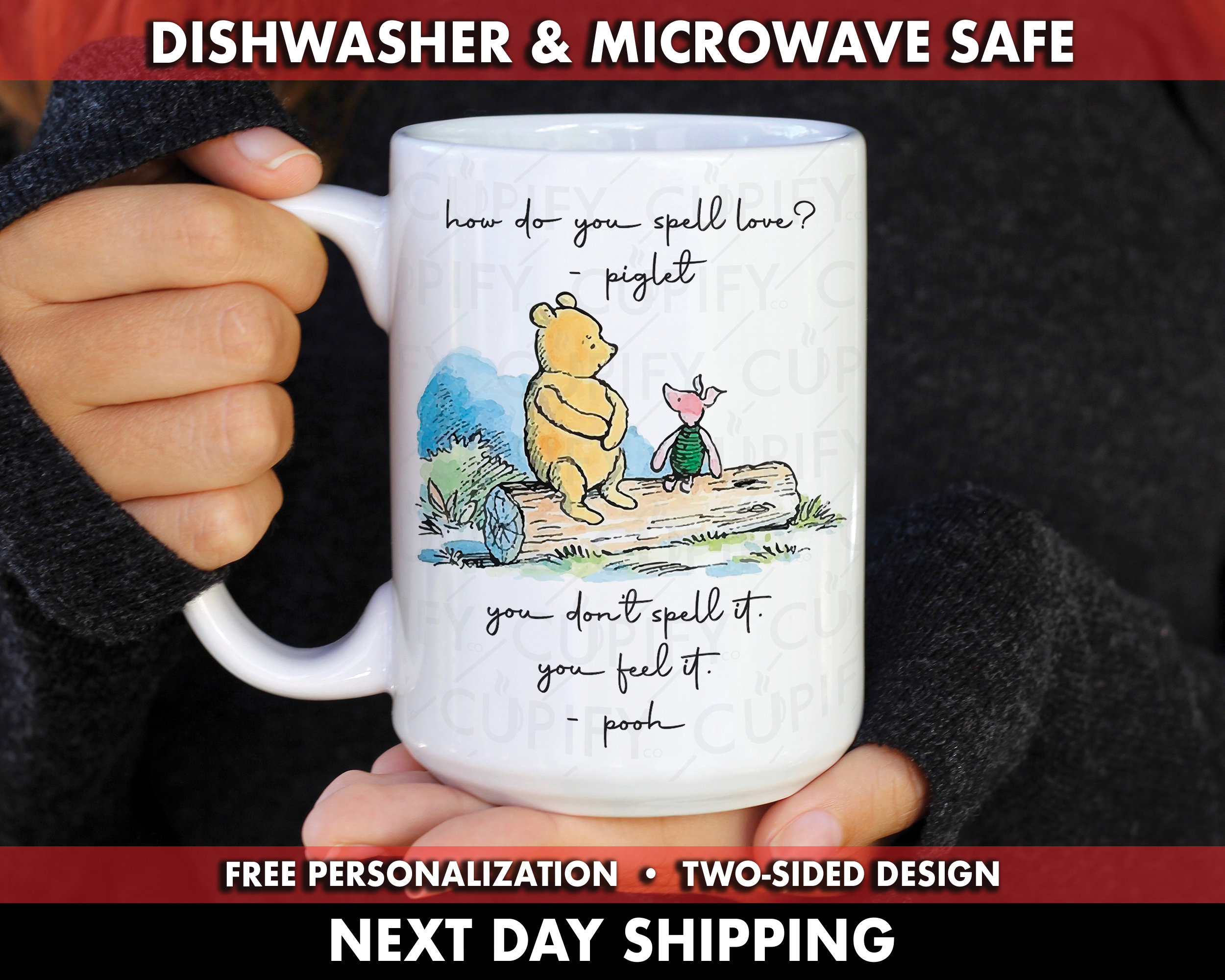 Tazza da caffè Winnie The Pooh Maialino, Tazza da caffè Maialino, Tazza da caffè di Natale, Tazza da caffè Pooh, Tazza da caffè Winnie The Pooh, Tazza