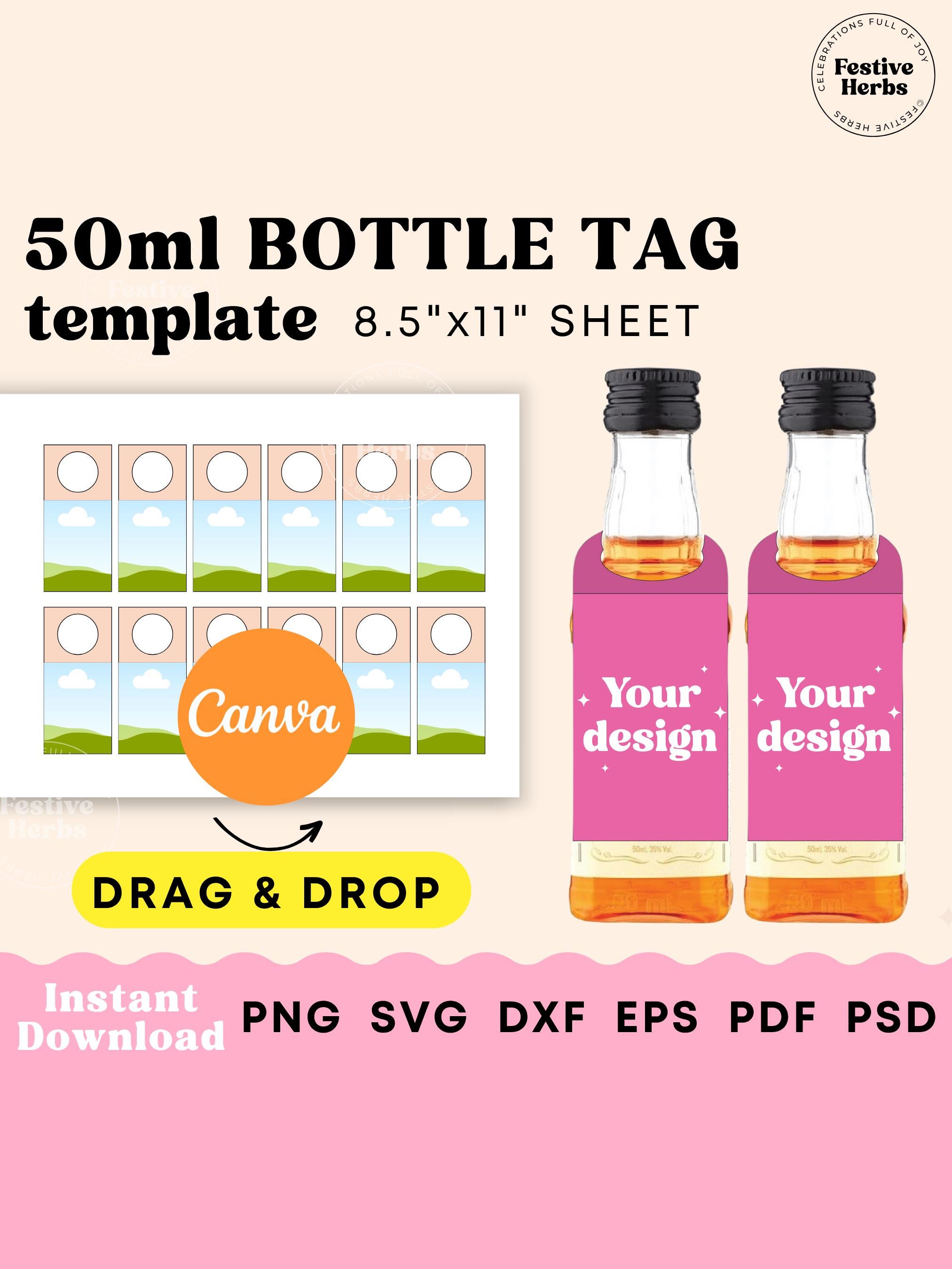 Etichette per mini bottiglie di liquore stampabili, Etichette per mini bottiglie di liquore, Modello di etichetta per vino per bottiglie da 50 ml, Mod