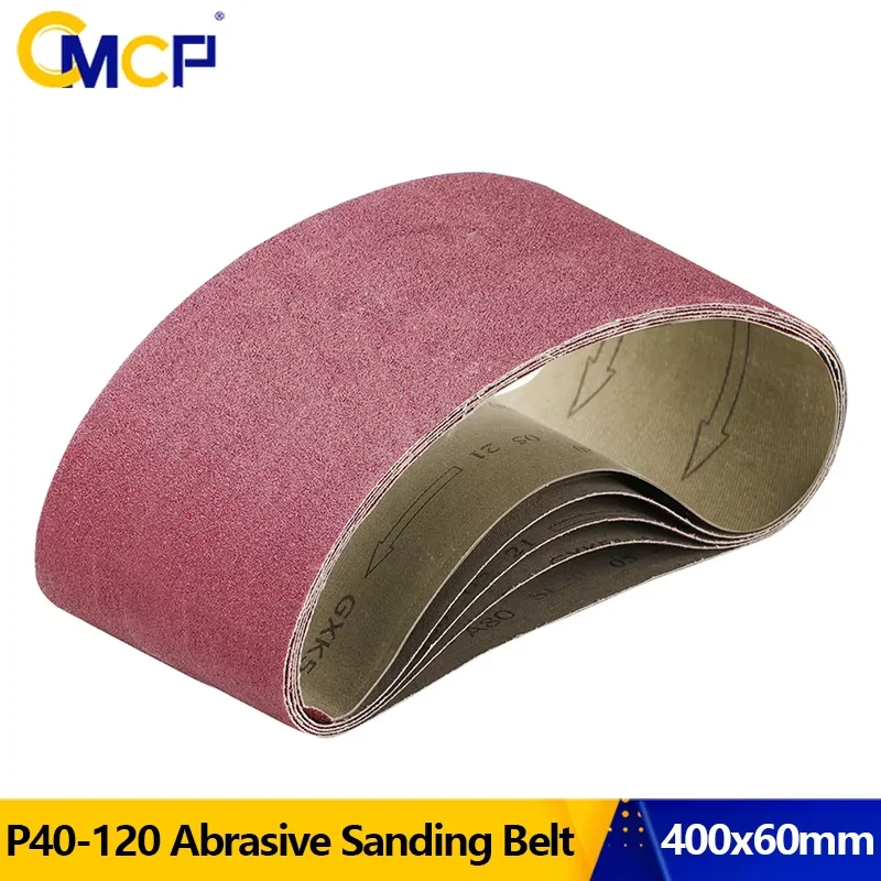CMCP 5 Stück 60 x 400 mm Schleifbänder, Körnung 40/60/80/120, für Bandschleifer, Schleifwerkzeug für Holz, weiches Metall, Polieren, Schleifen Image