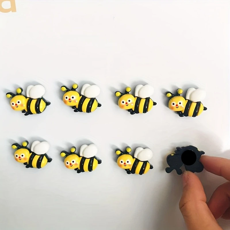 8er-Pack Cartoon-Bienen-Kühlschrankmagnete, dekoratives Kühlschrankmagnet-Set aus Kunstharz für Küche, Büro, Whiteboard Image