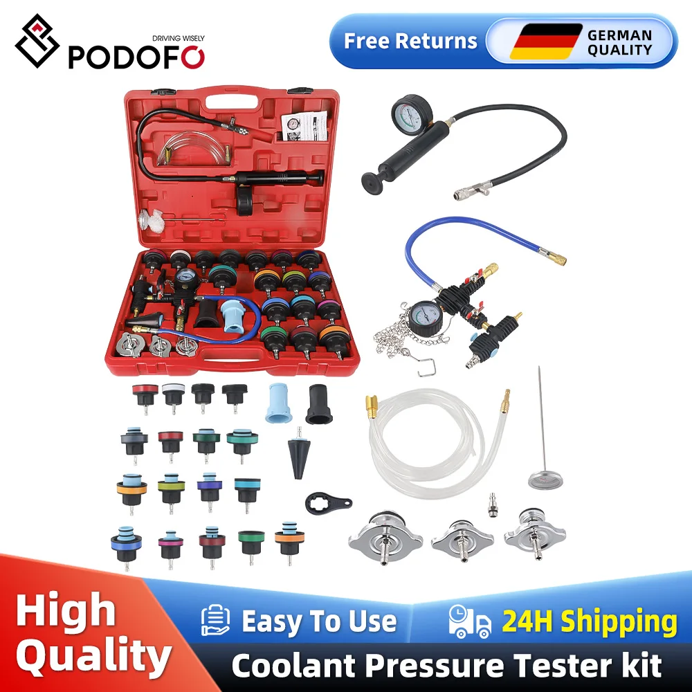 Podofo 28Pcs Universal Radiator Pressure Tester Vacuum Cooling System Tool Refill Set for Airlift Car Auto Truck