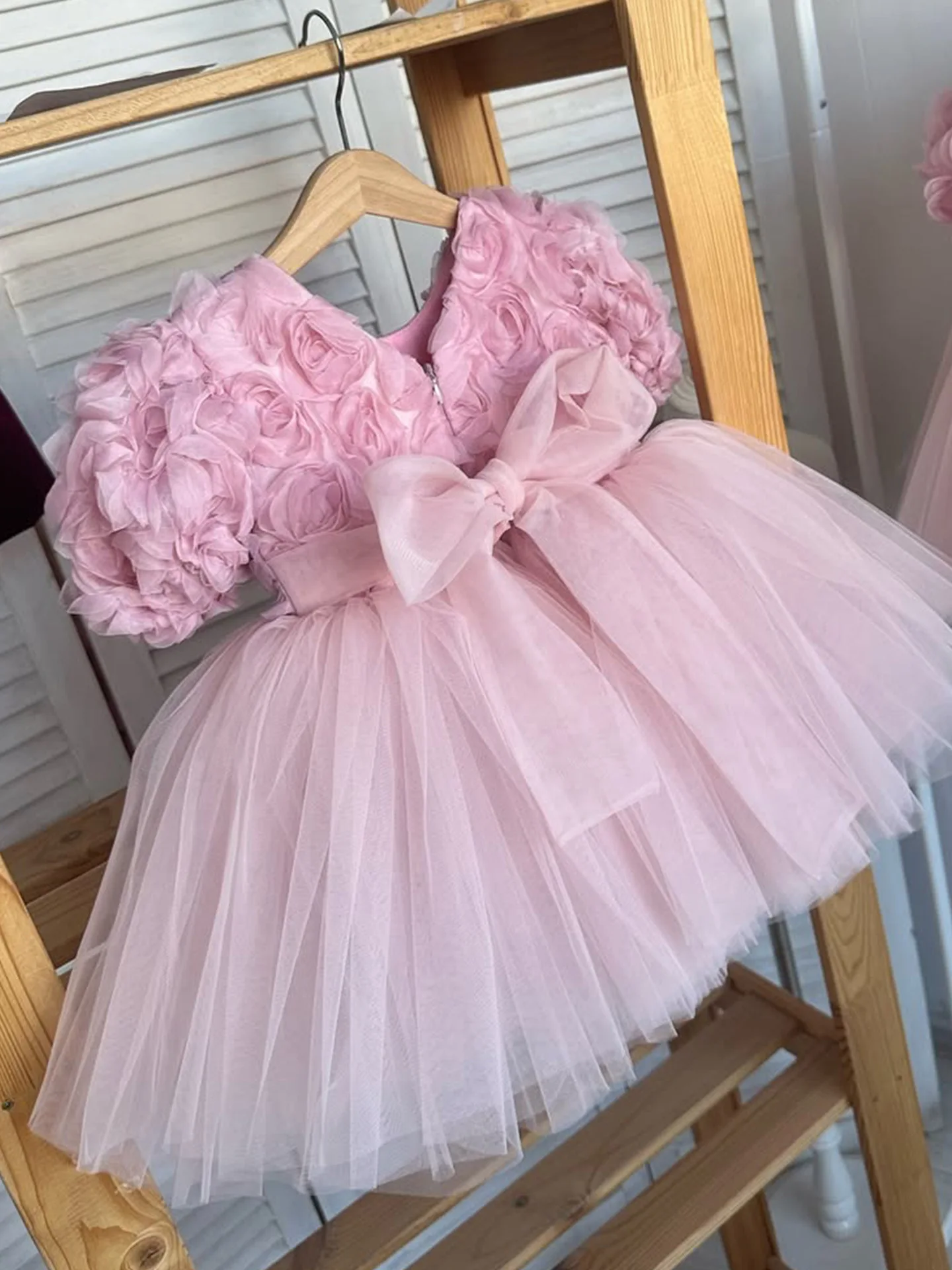 HETISO Blumenmädchen Partykleider Mesh Puffy Kinder Mädchen Prinzessin Kleid Super Schleife Elegante Kinder Urlaub Geburtstagsgeschenke Image