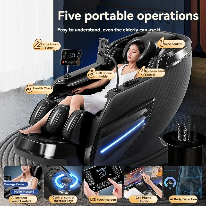 6D AUTO Massagestuhl Ganzkörpermassage Zero Gravity Entspannungs-Liegestuhl mit SL-Track Bluetooth-Lautsprecher und Heizfunktion Image