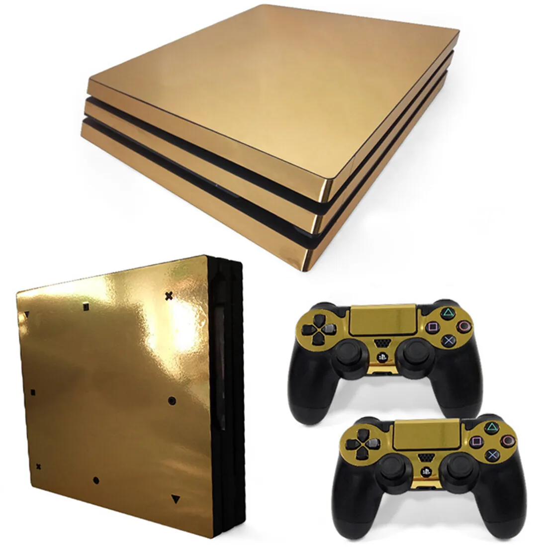 Metall gebürstetes Gold Silber Farbe PS4 Pro Haut Aufkleber Aufkleber Abdeckung für PS4 Pro Konsole & 2 Controller Schutz Skins Vinyl Image