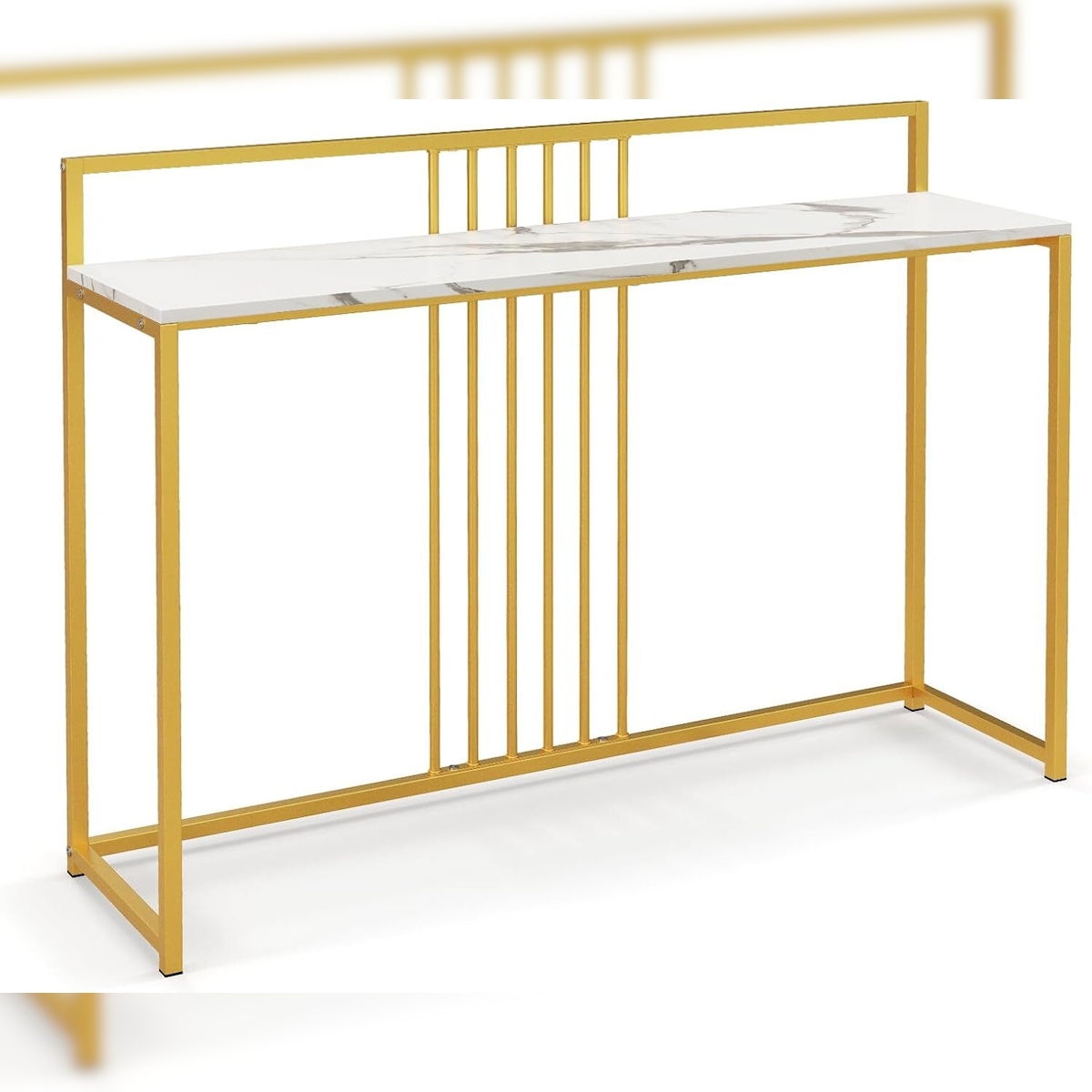 COSTWAY Konsoletisch, Beistelltisch, Gold, Flurtisch, Marmor-Optik, Schmaler Eingangstisch, Goldfarbener Metallrahmen Image