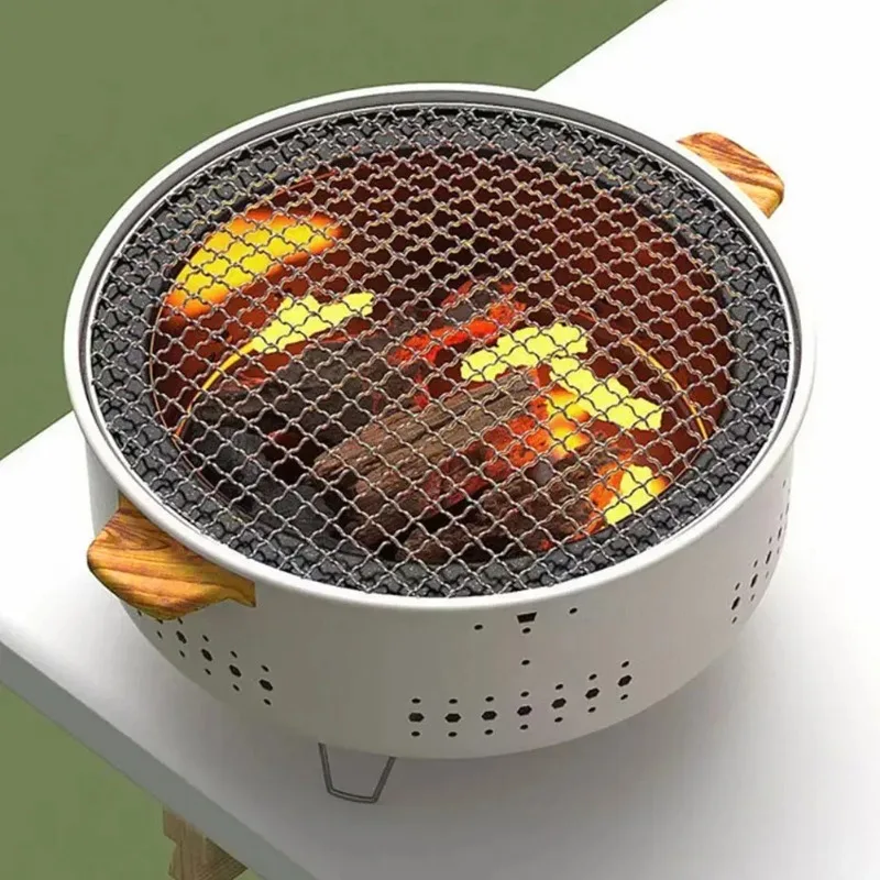 Tragbare Barbecue Grill Koreanische Holzkohle Herd Edelstahl Split BBQ Herd Runde Antihaft-Grill Rack Für Outdoor Camping