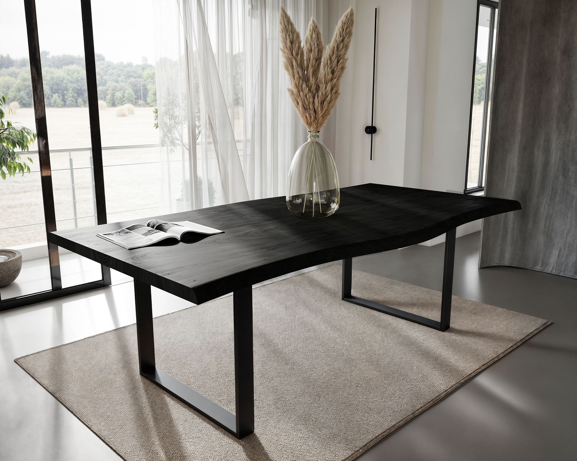 BlackWood »Table4YOU Amarillo Black Edition« Wildeiche Massivholztisch gerade Kante / Wildeiche schwarz / 4 cm / 180x100 cm Image