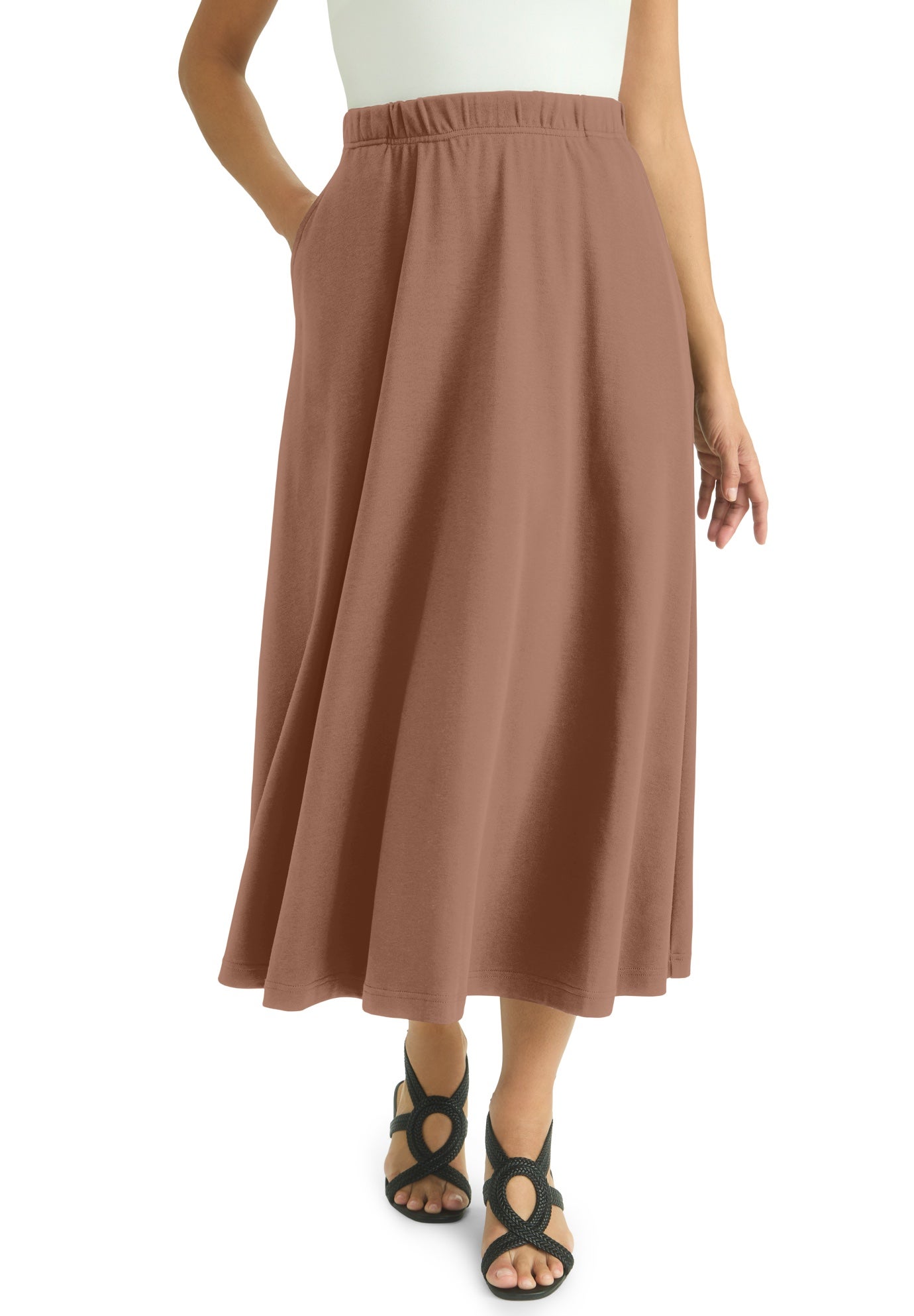 Plus Size Women's Soft Ease Midi Skirt by Jessica London in Creamy Mocha (Size 14/16)