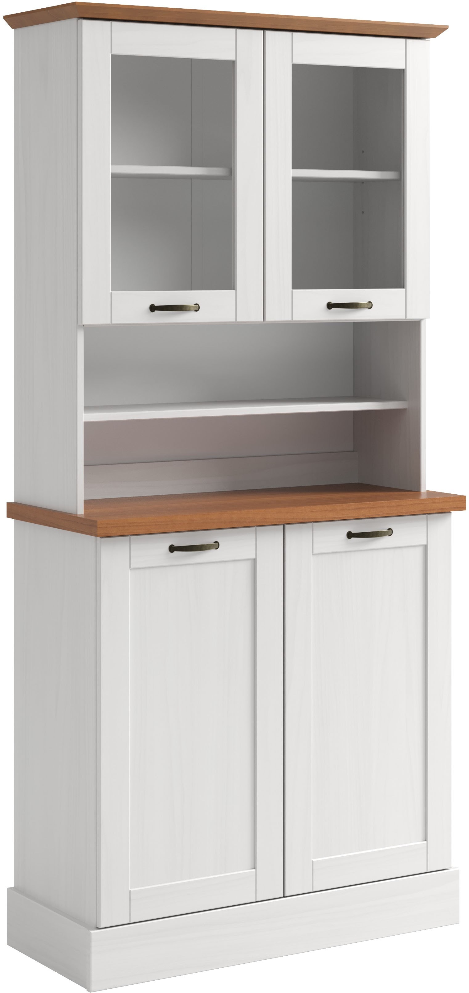 Küchenbuffet HOME AFFAIRE "Teramo", weiß, honig, B:85cm H:180cm T:37cm, Massivholz, Schränke