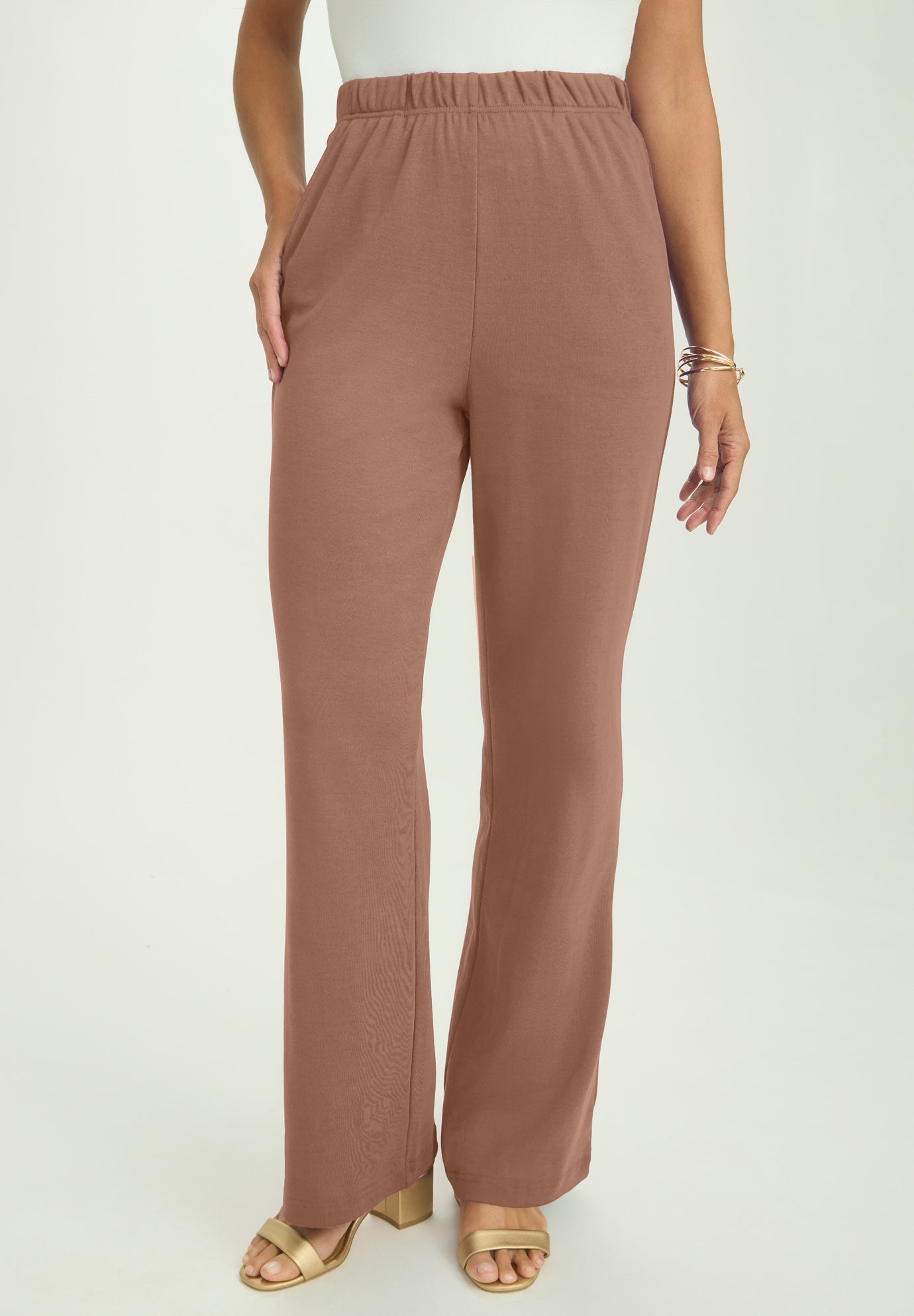 Plus Size Women's Soft Ease Wide Leg Pant by Jessica London in Creamy Mocha (Size S)