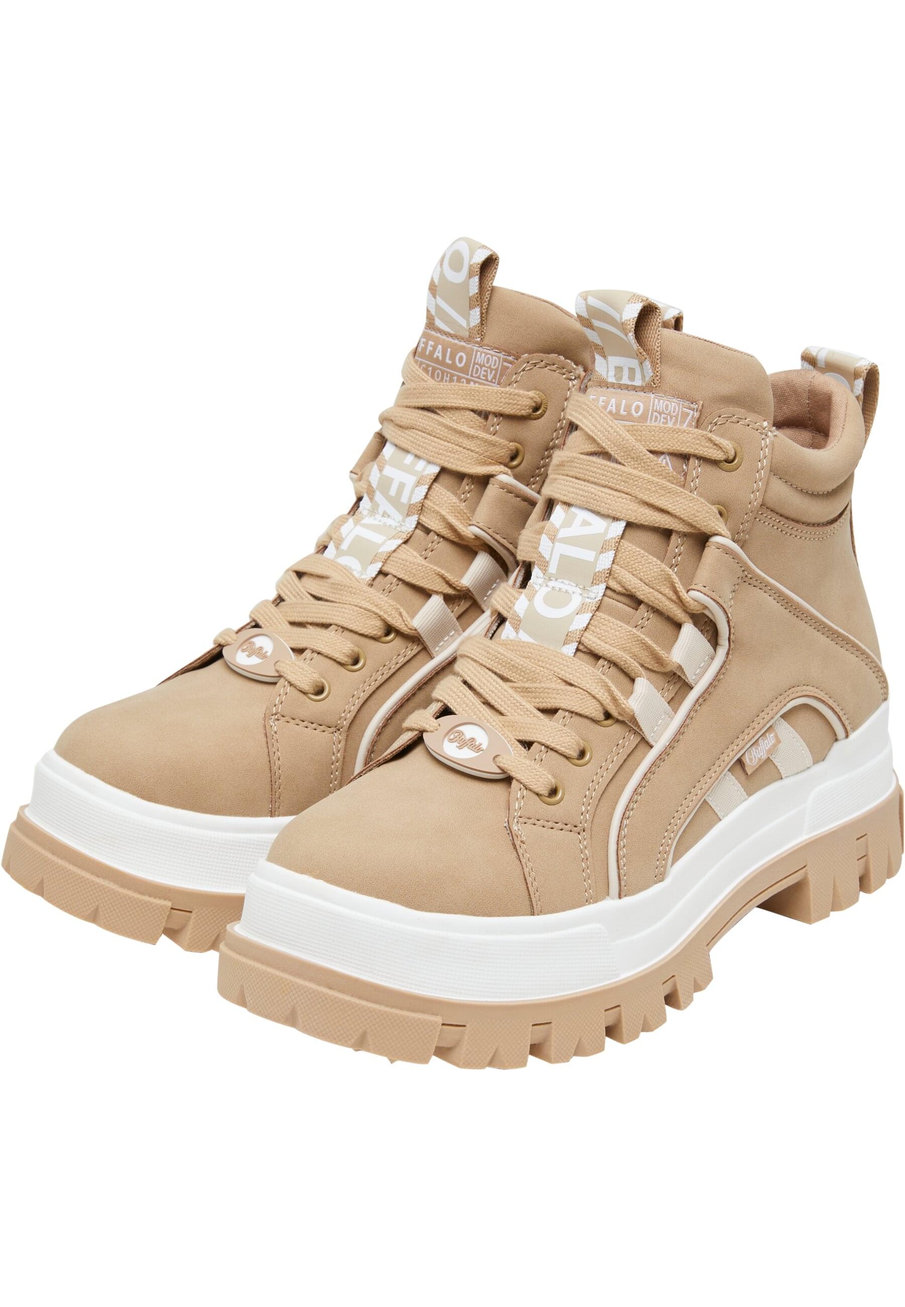 Stiefel BUFFALO "Buffalo ASPHA NC MID", Damen, Gr. 38, beige, cream, Polyurethan, unifarben, Schuhe Stiefel