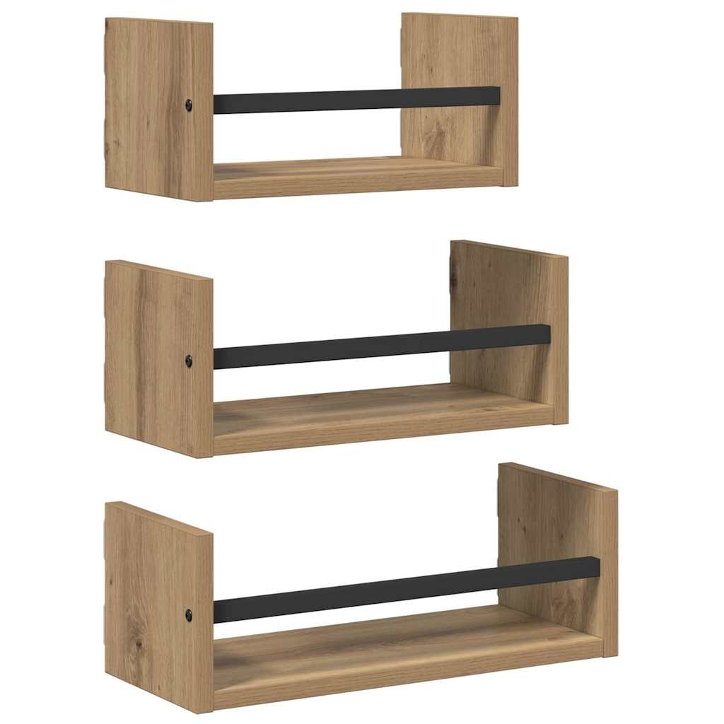 vidaXL Wandregal-Set 3 pcs Artisan-Eiche 40x16x14cm Holzwerkstoff Image