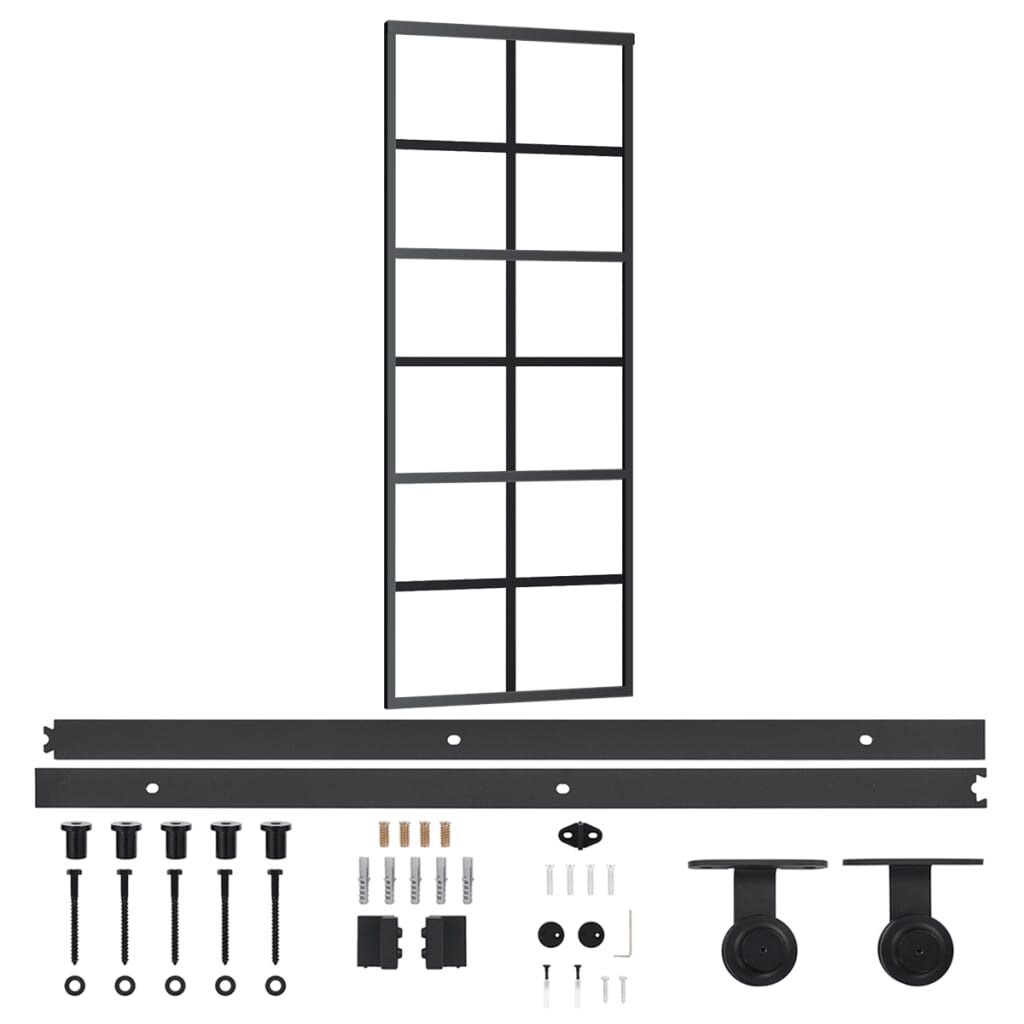 vidaXL Schiebetür mit Beschlag ESG-Glas & Aluminium 76x205 cm Image