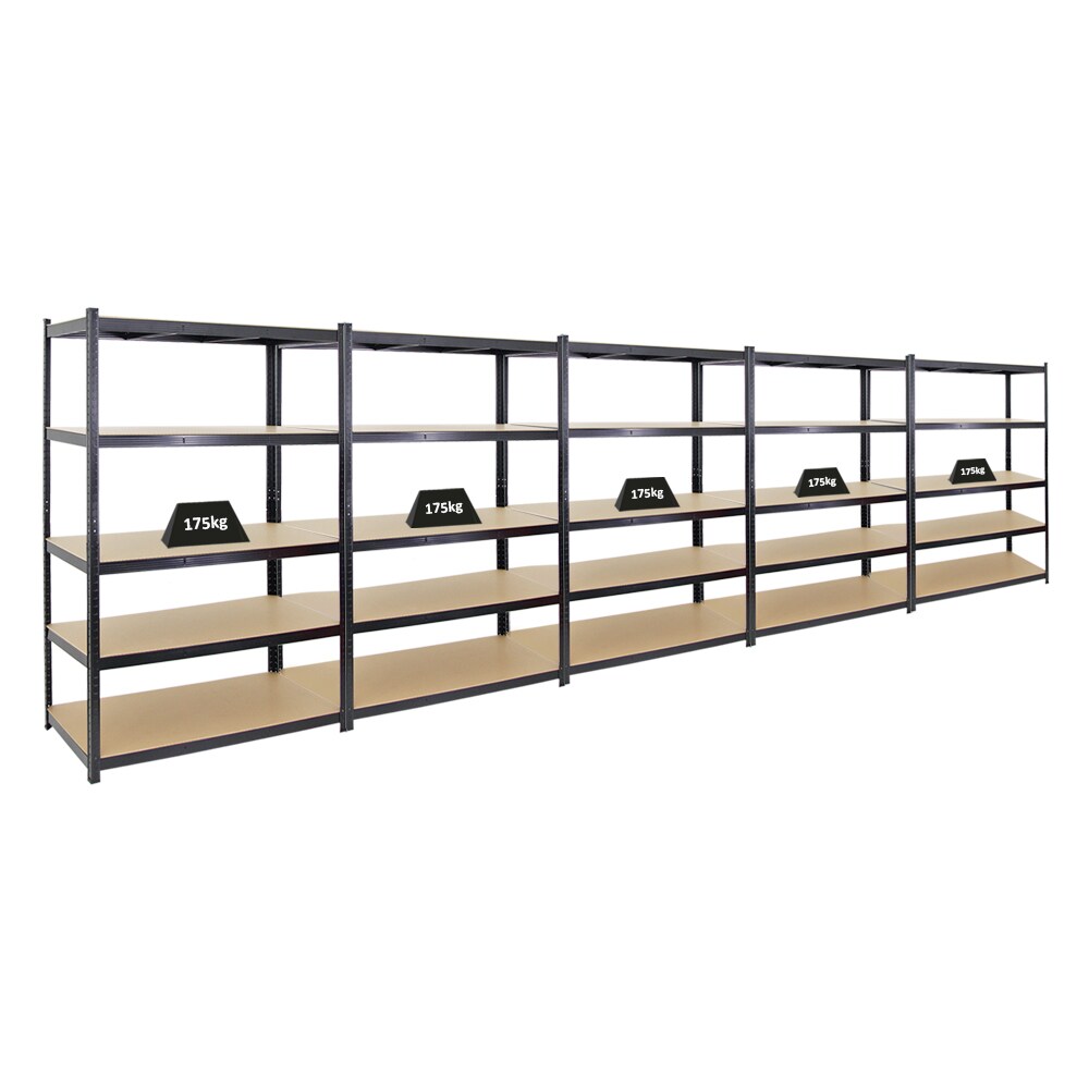 PROREGAL Mega Deal | 5x Schwerlastregal TAURUS | HxBxT 180x120x60 cm | Fachlast 175kg | Schwarz | Stecksystem Lagerregal Regalsystem 5 Stk. Image